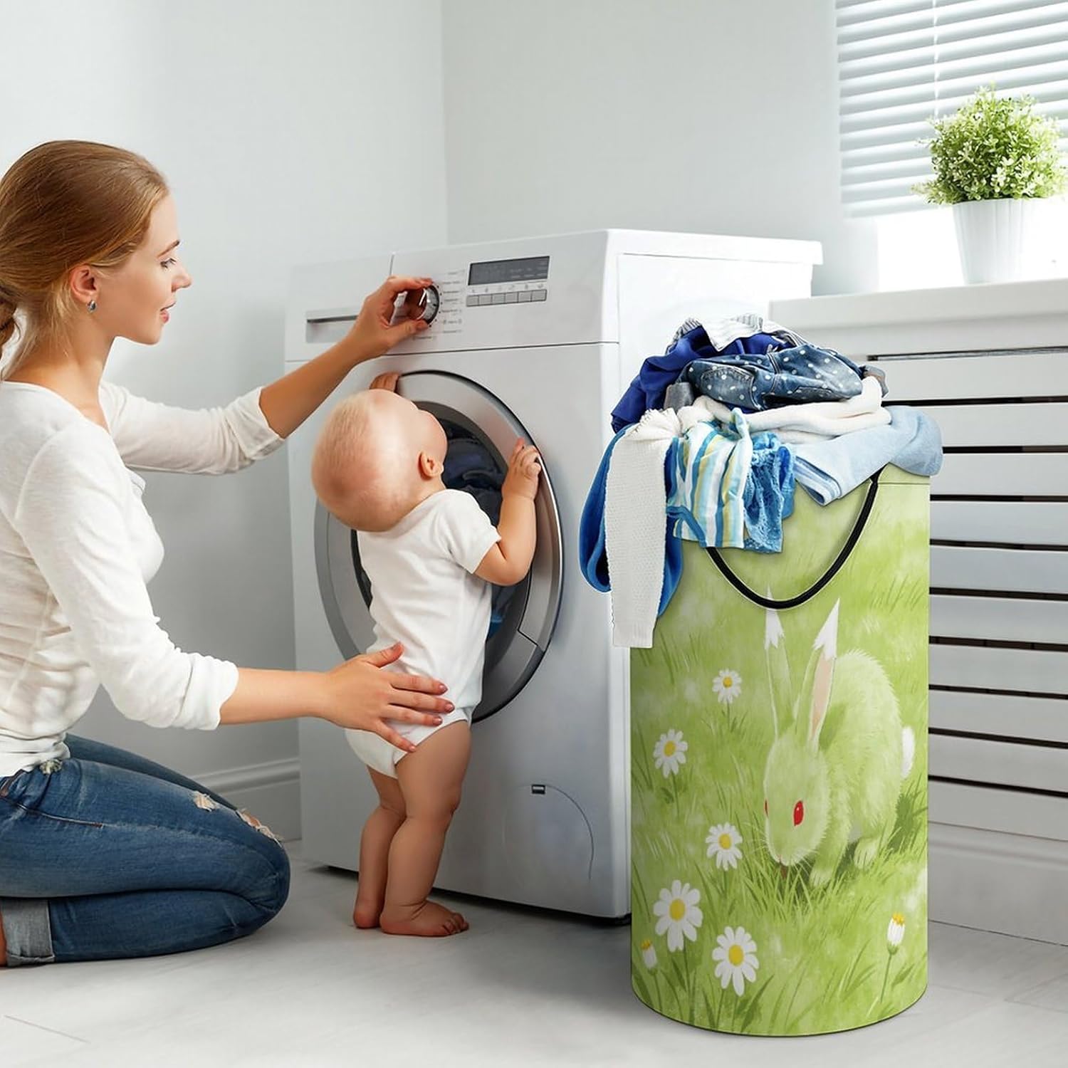 Kapok Light Green Laundry Hamper Portable Lightweight Clothes Hampers Fashion Dirty Laundry Storage Basket Large Capacity Foldable Clothes Baskets for Bathroom Bedroom