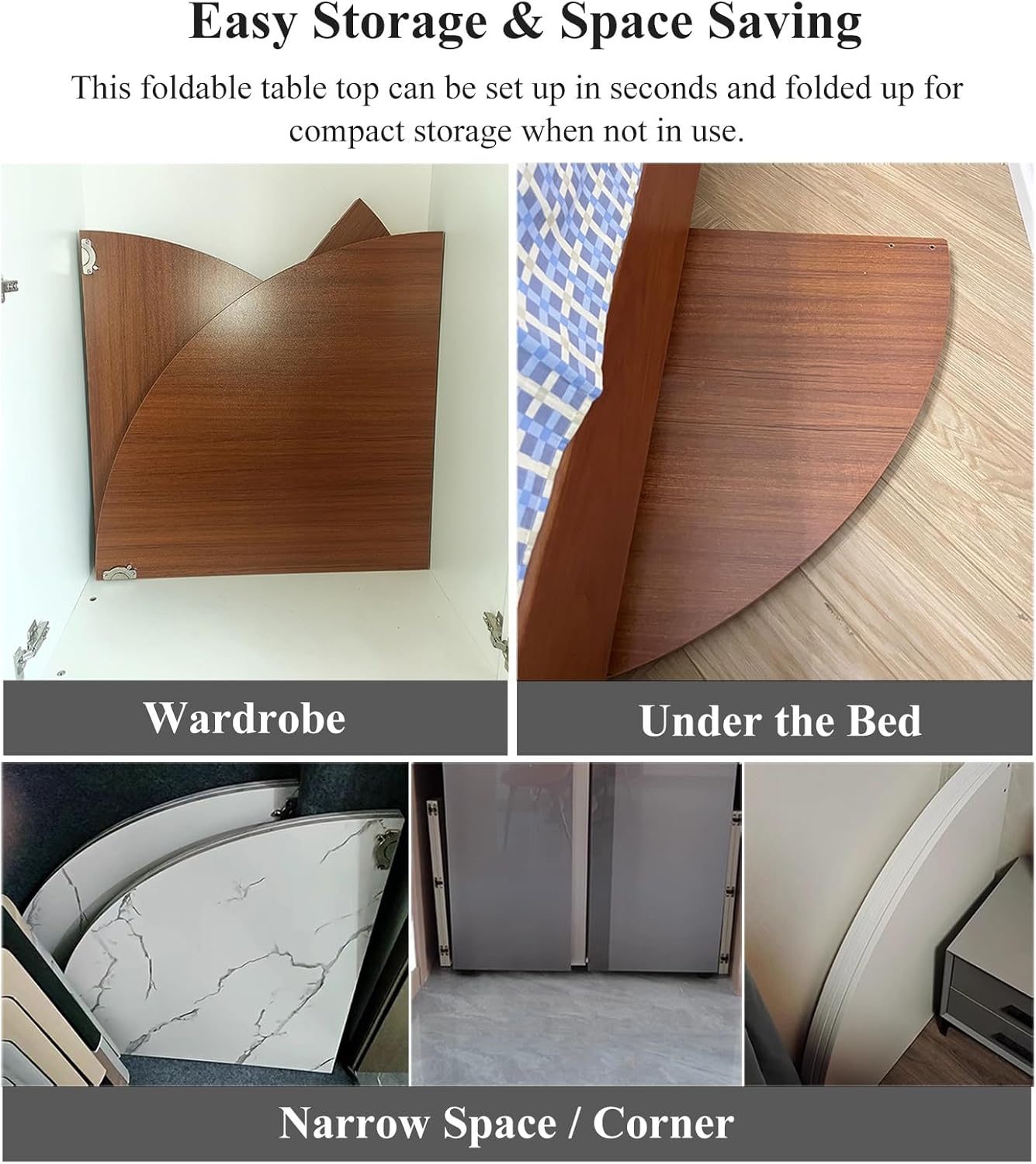 Wood Round Foldable Table Top No Legs, Circle Folding Table Easy to Open, Temporary Round Banquet Table Top Only for Dining, Coffee, Patio Table (Color : White Marble, Size : 150 cm (59 inch))