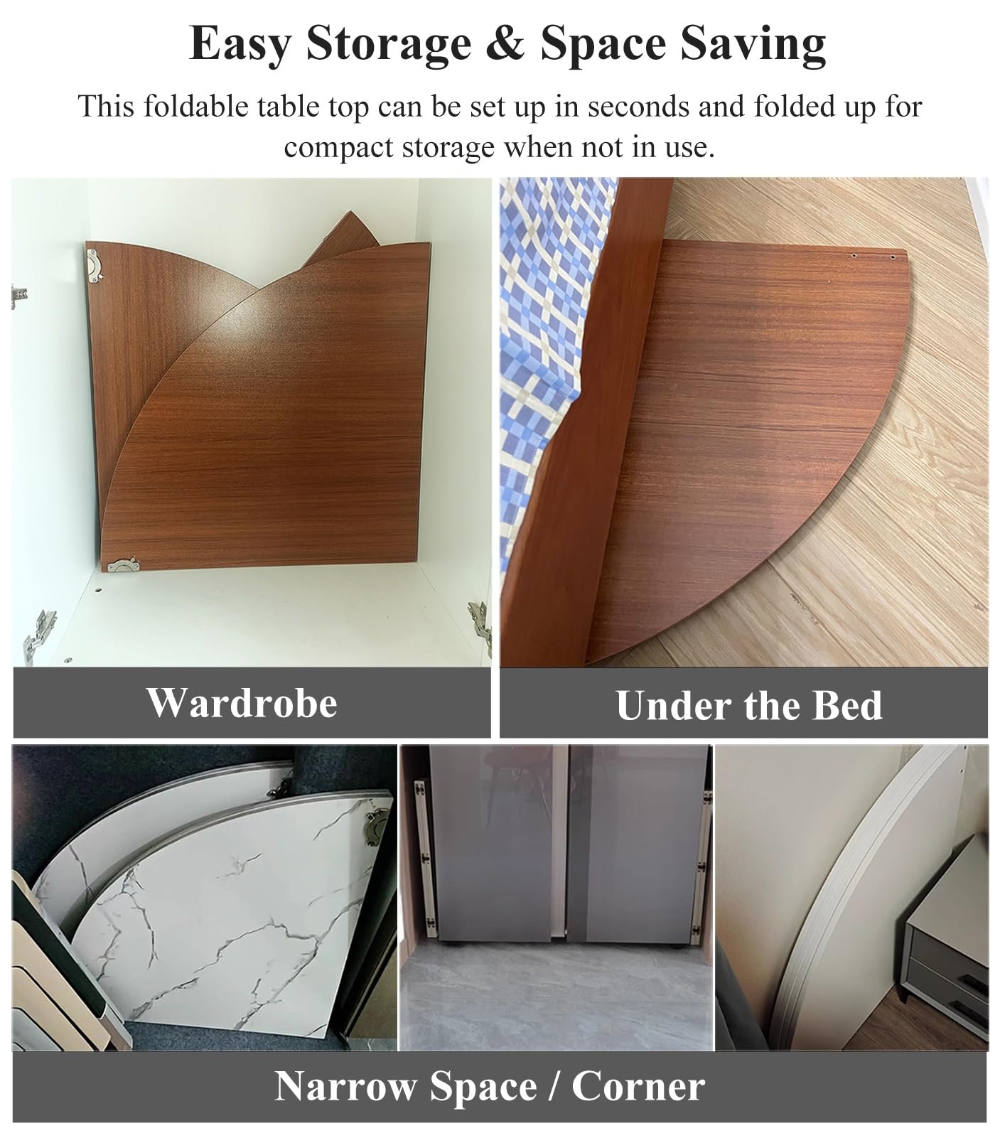 Grand Plateau De Table Rond Pliable En Bois Noir, 4 Plis De