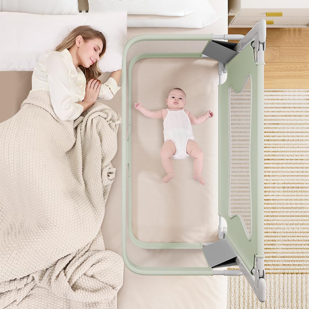 homewell Bettgitter, gemeinsames Schlafen, Bettschutzgitter Kinderbettgitter für Kinder Babybettgitter Klappbar, Bett Schutzgitter für Kinder (Grün)