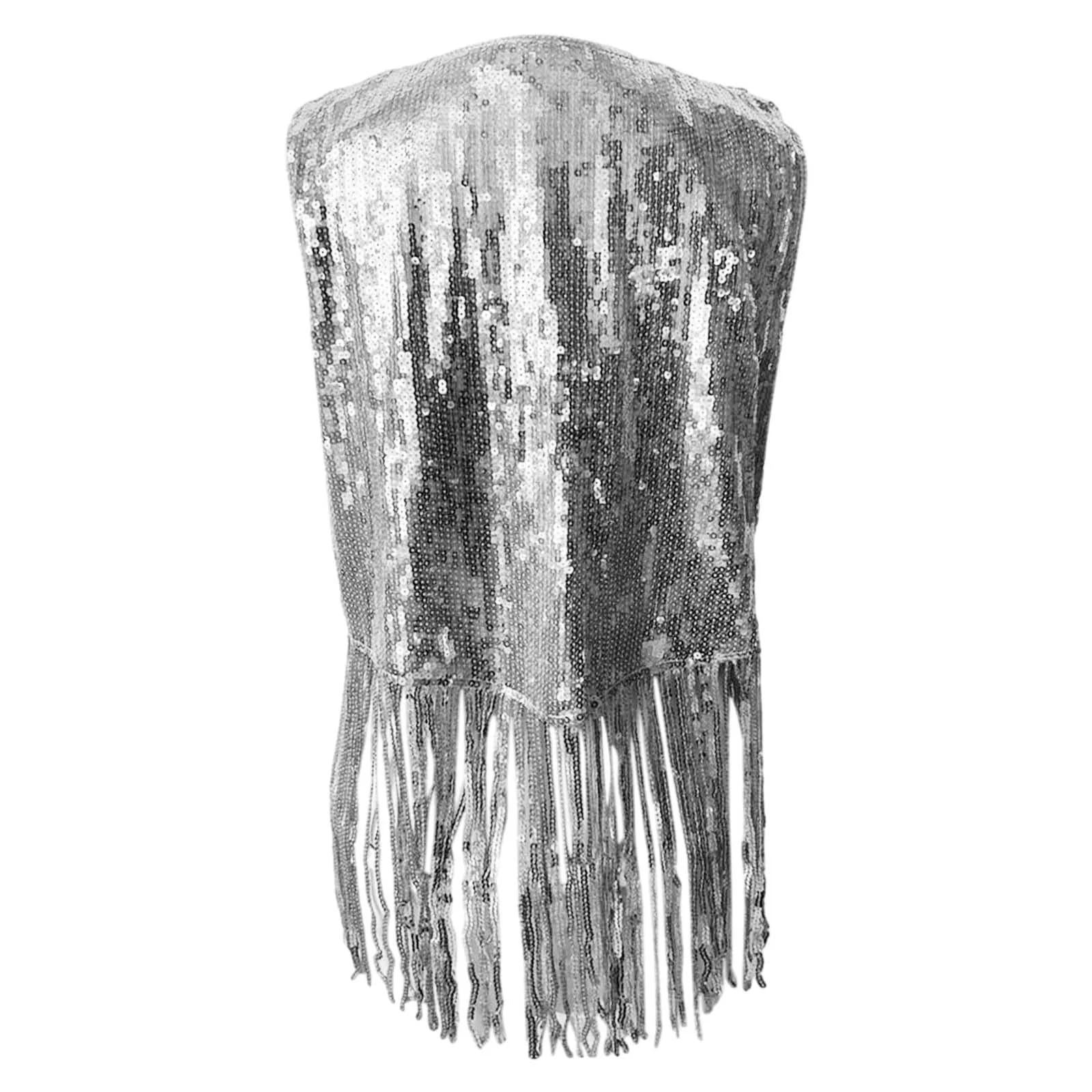 Top con Frange Paillettes Donna Gilet Cappotto Moda Solido Frange Casual Nappe Top Festa Abbigliamento Capispalla