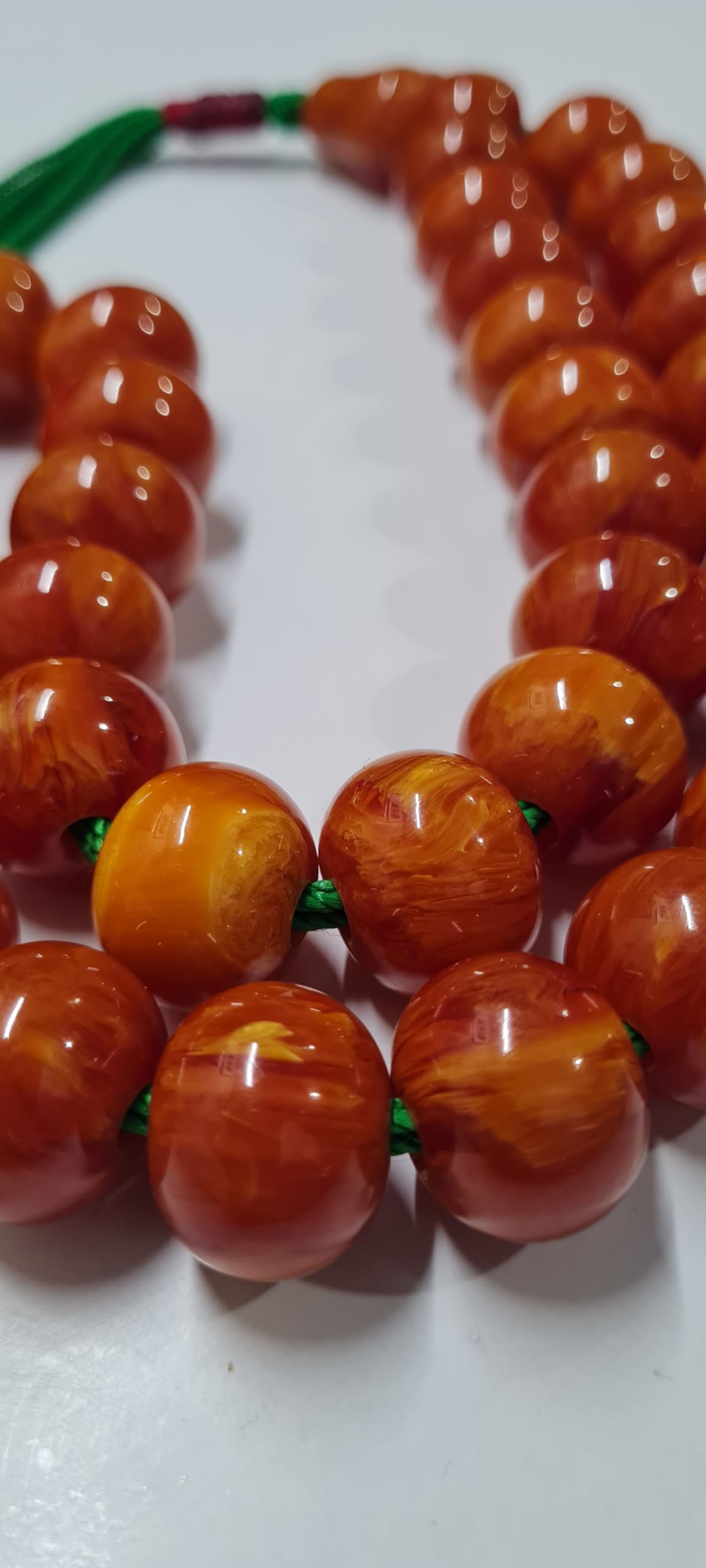 Wyjątkowy różaniec modlitewny (tespih) (50 cm, 164 g), ręcznie wykonany techniką suchego filmowania; kolekcja mistrzowskiej faktury składająca się z koralików 20 x 16 mm