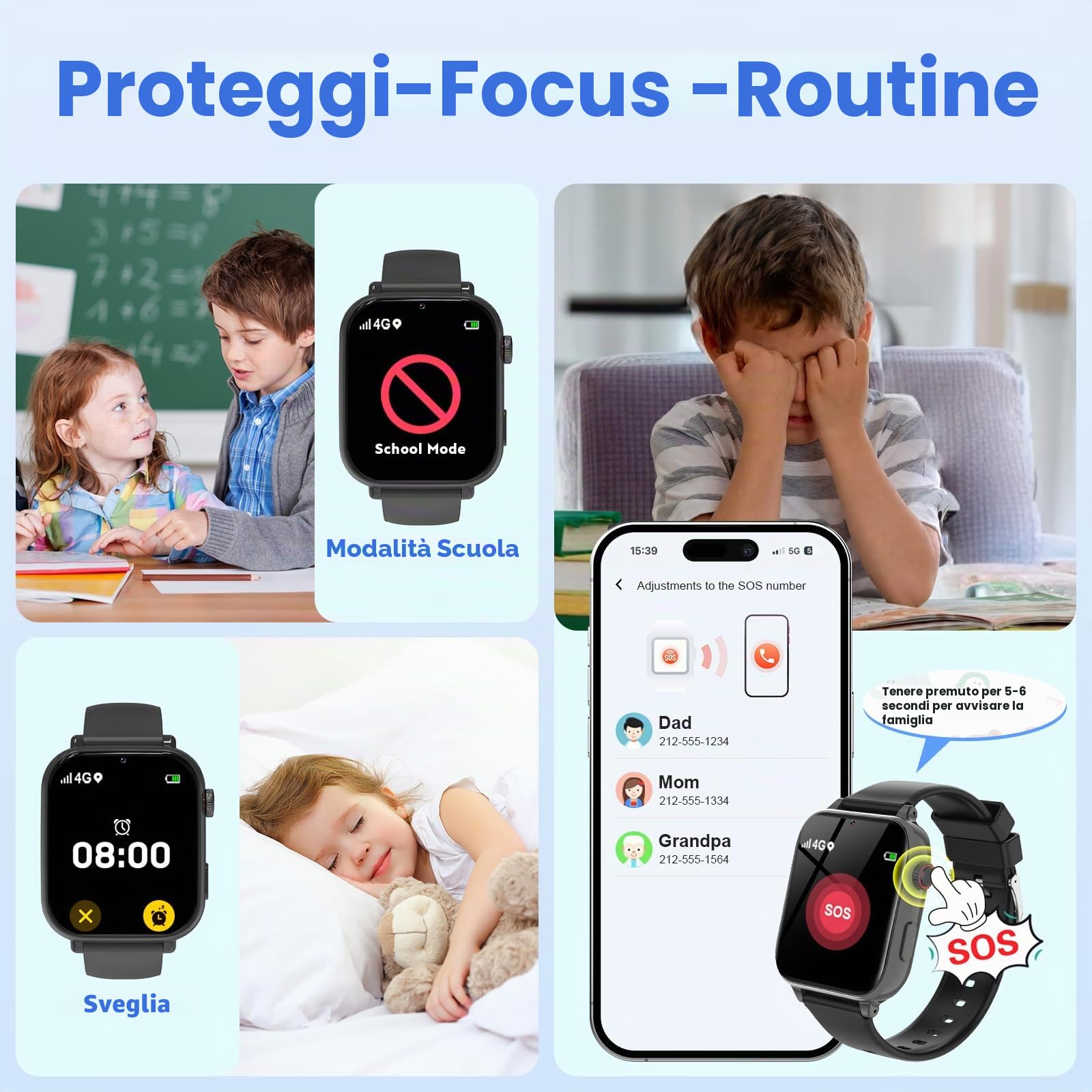 4G Orologio Smartwatch Bambini, Smartwatch per Bambini con GPS, SOS, Videochiamata/Telefono/Chat, Modalità Scuola, Sveglia, Contapassi Smartwatch per Ragazze e Ragazzi dai 4-12 Anni (Grigio argento)