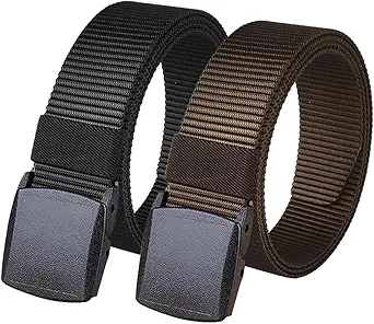 2 Pack Military Nylon Belt, 1.25" Wide No Metal Webbing Tactical Web Belt