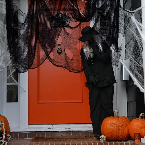 Miniatura 42 de ZeeDix Tela espeluznante negra de Halloween de 85 x 600 pulgadas, tela de gasa espeluznante para decoración del hogar, suministros de fiesta