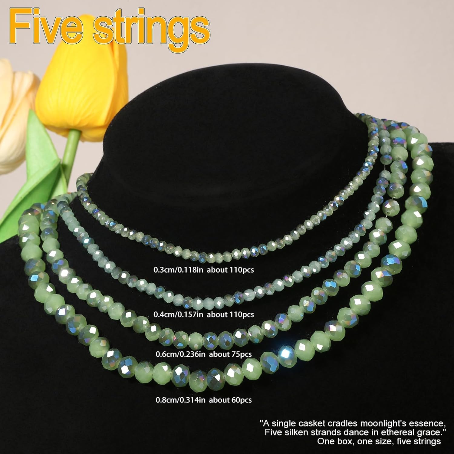 5 Strands 6mm AB Green Color Half Plated Faceted Rondelle Beads, Songxi Glass Beads for Keychain Making Necklace Earring Jewelry Making for Gemstone DIY Craft Supplies - Image 3
