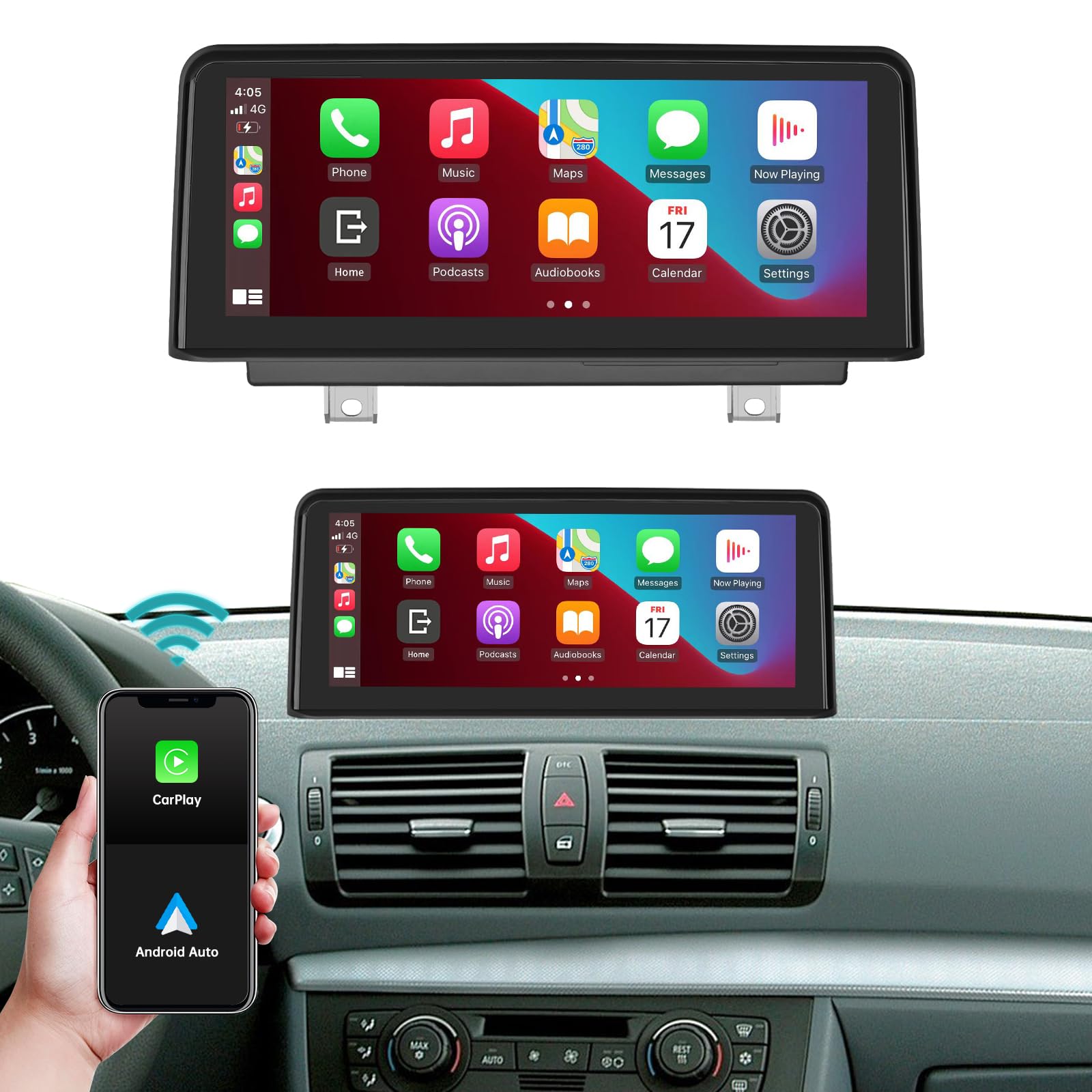 Pantalla táctil de Radio de Coche de 10,25 Pulgadas para BMW Serie 1 E81/E82/E87/E88 2004-2008 con Sistema CCC, Compatible con Apple CarPlay/Android Auto/Mirrorlink/Navegación