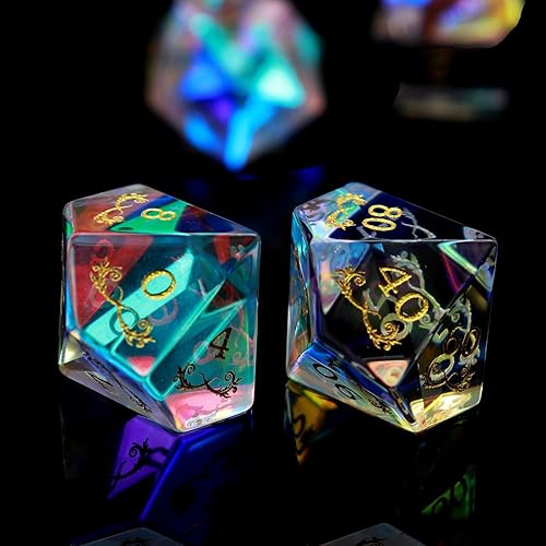 Miniatura 5 de Haxtec Juego de dados DND de cristal arcoíris con funda de dados de madera 7 piezas de dados poliédricos DD para juegos de rol de juegos de rol como