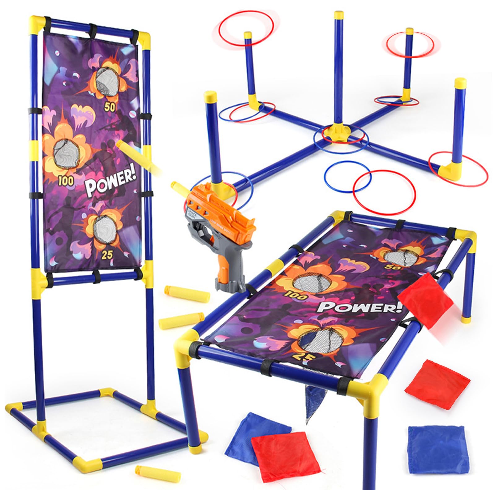 JOYBOY Giocattoli per bambini, giocattoli da 6 7 8 9 10 11 12 anni, 3 in 1 Cornhole & giochi di tiro & gioco di lancio ad anelli per bambini, giochi all'aperto, regalo per famiglie ragazzi e ragazze