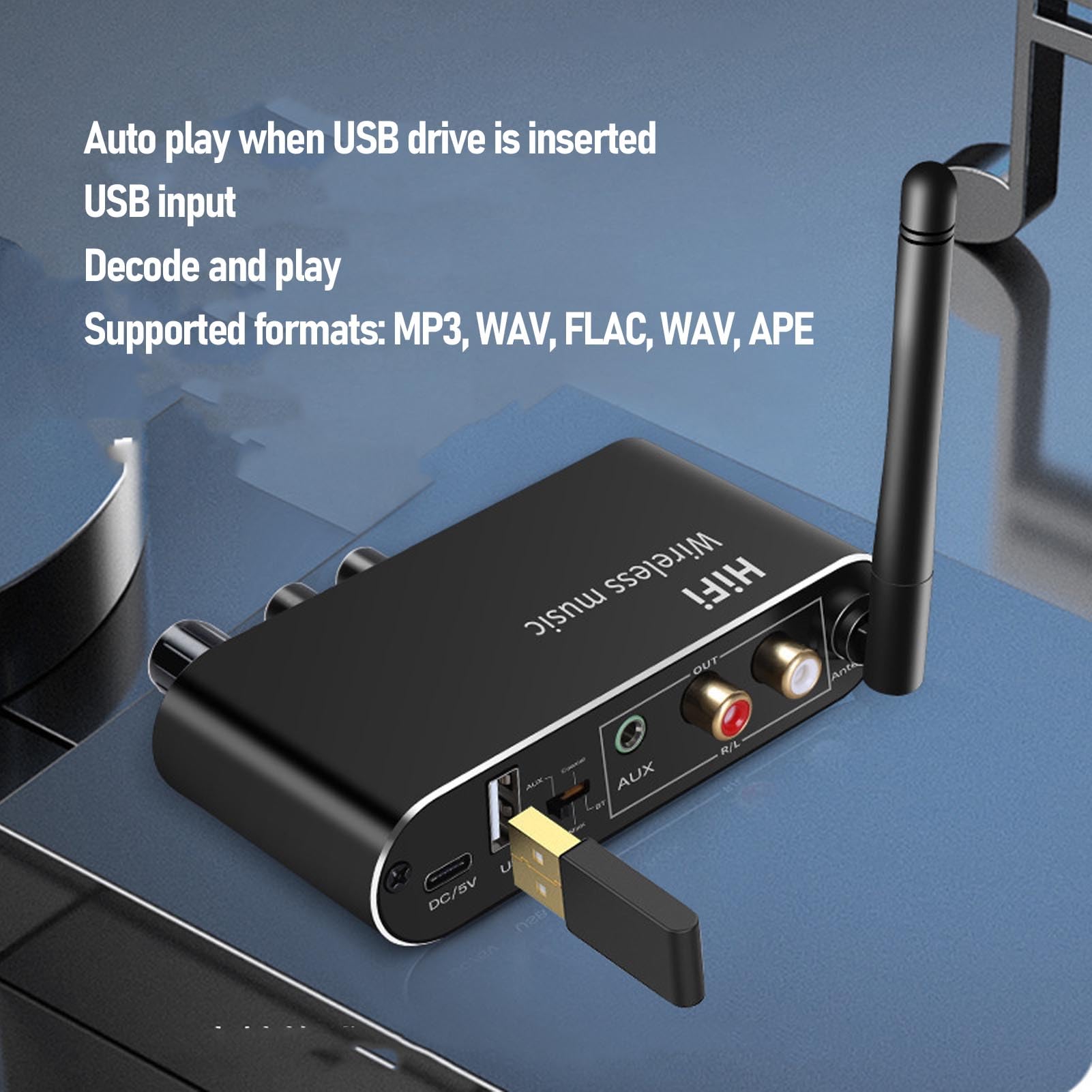 Goshyda Converter DAC Bluetooth 5.1, Adaptador de Audio Digital a Analógico con Entrada óptica/coaxial/USB a Salida Aux, para el sistemas Estéreo de Inicio TV