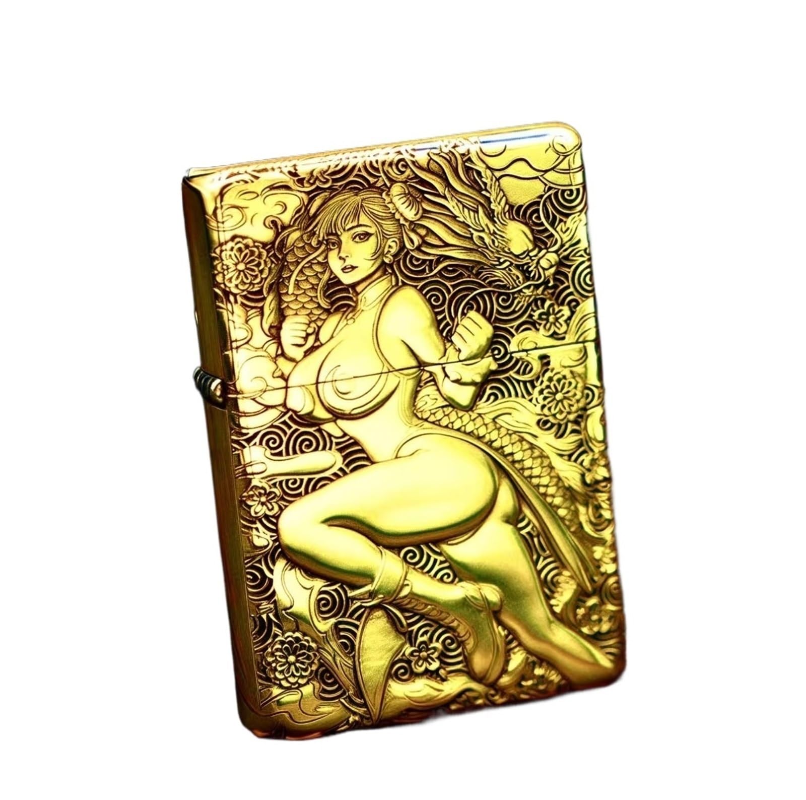 Accendino Vintage in Ottone Goffrato, accendini a Cherosene Ricaricabili Antivento con Fiamma Morbida, accensione a Mola, Grande capacità, affidabile for Attrezzatura da Campeggio(Brass)