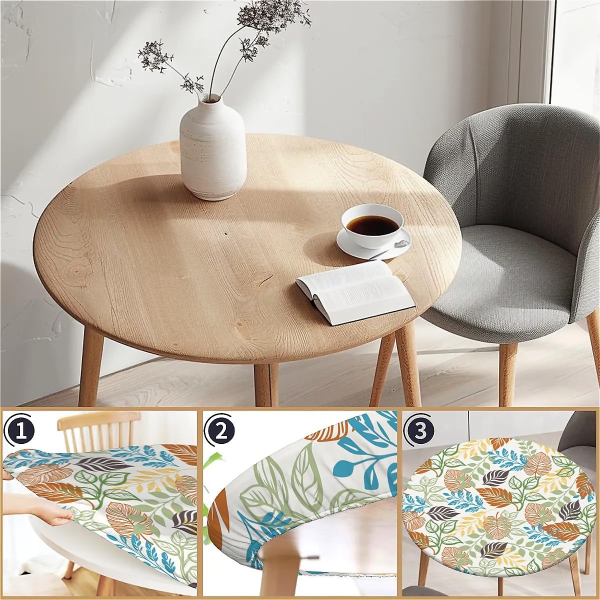 artslion Outdoor Round Tablecloth with Elastic Band 36In-90cm Elastic Garden Tablecloth with Colored leaves Pattern Fits 31"-35" Wide Tables - Image 3