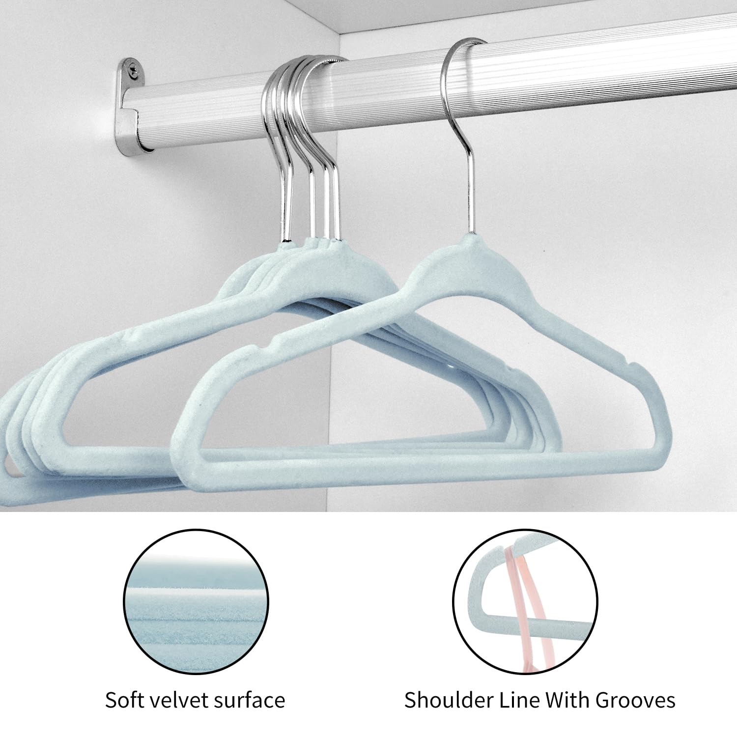 30 Appendini Bambini In Velluto Antiscivolo - Gancio Rotante 360°, Spessore 0.5cm, Grigio - Foto 9