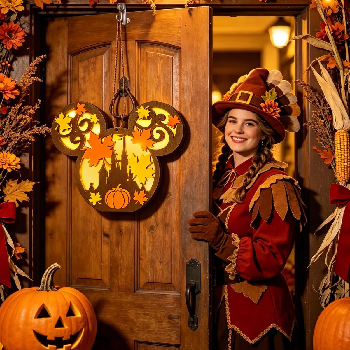 Fall Door Decor Fall Pumpkin Decor with Light Halloween Mouse Decorations