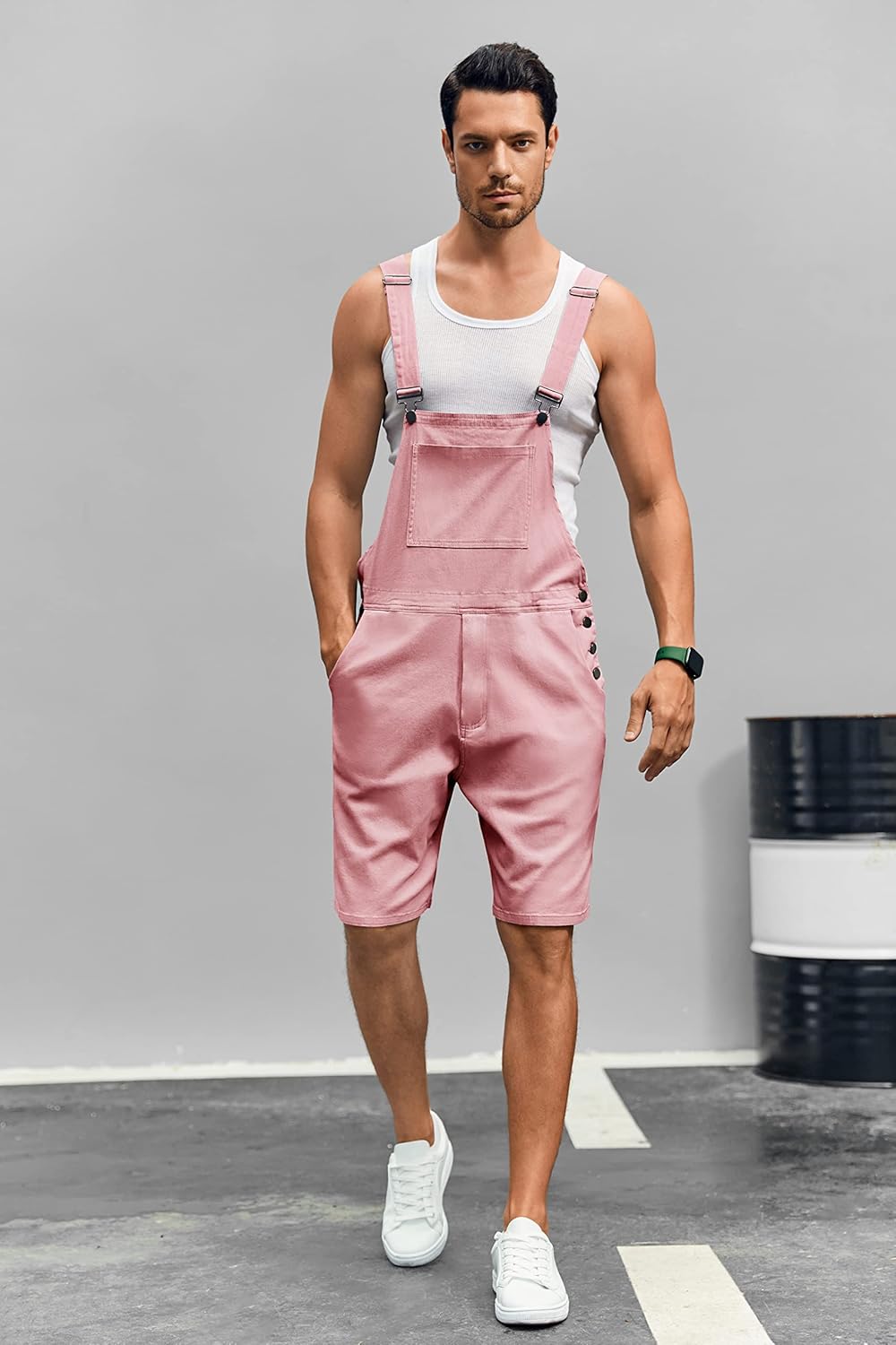 Runcati Mens Casual Bib Overall Shorts Lightweight Cotton Loose Fit Denim Jumpersuit Walkshort Pockets Rompers - Image 5