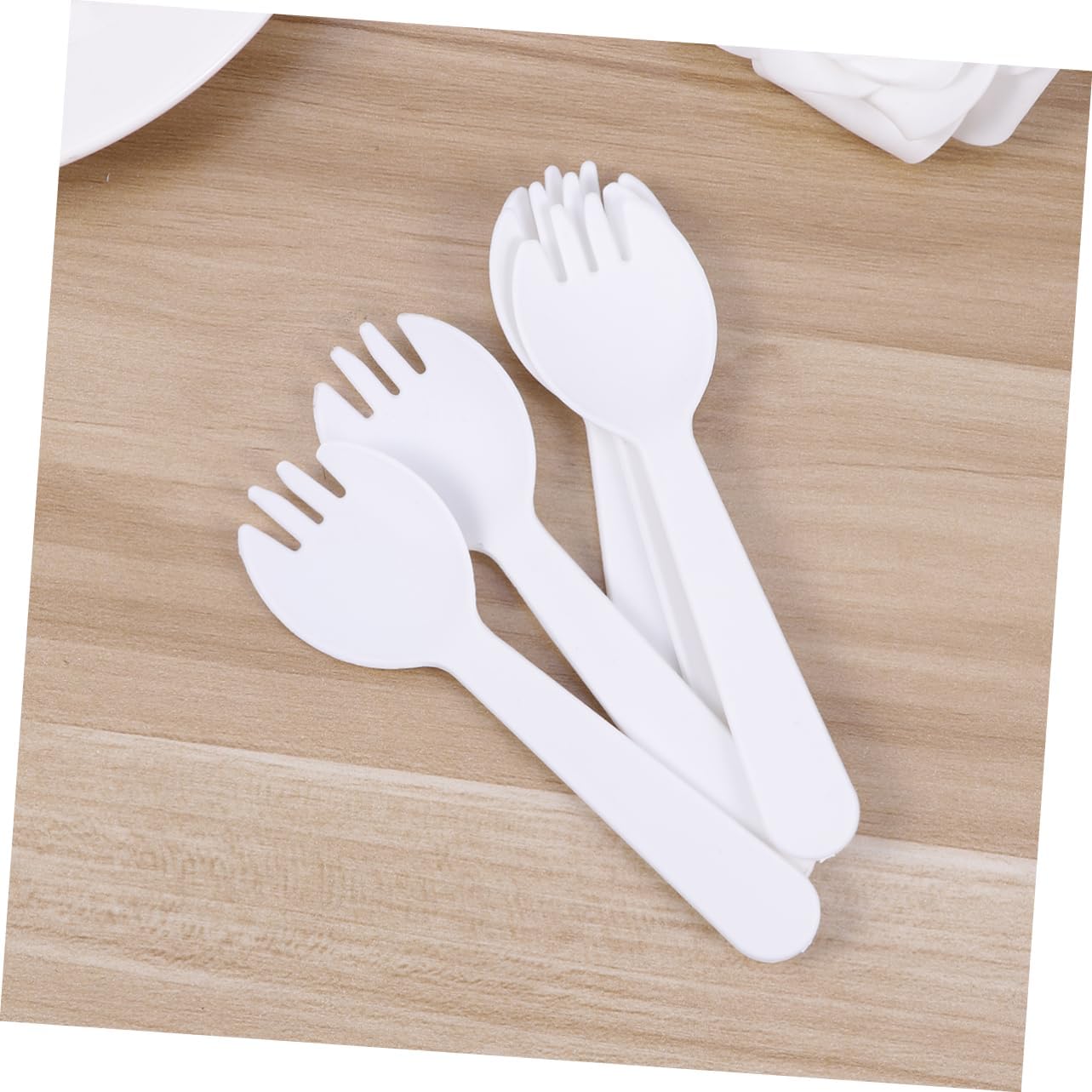 100pcs 2-in-1 Plastic Sporks Square Head Dessert Spoons Mini Fruit Forks Outdoor Multifunctional Spoon Silverware Forks for Buffet