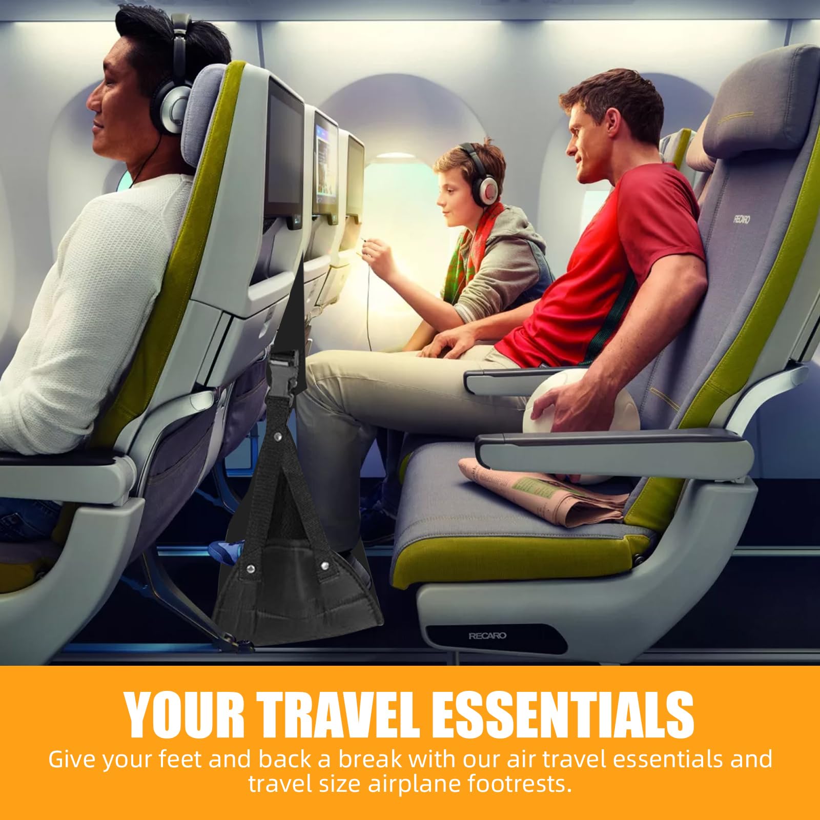 Paquete de 2 hamacas para pies de avión, reposapiés de viaje, imprescindibles para vuelos largos, reposapiés para viajes en avión, esenciales para viajes y hogar (azul)