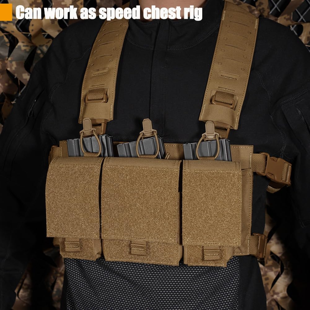 KRYDEX Tactical Triple Magazine Pouch 5.56 with 3 GP Pouches Detachable Tactical Placard for M4 M16