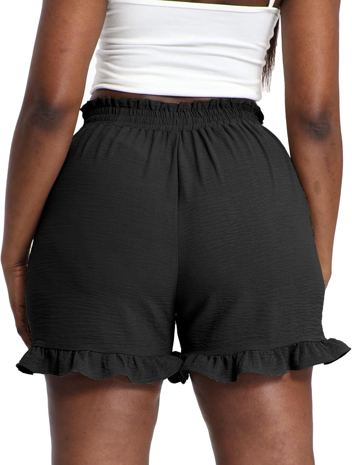 Women Plus Size Lounge Shorts High Waisted Summer Casual Loose Ruffle Hem Beach Vacation Boho Shorts with Pockets - Image 3