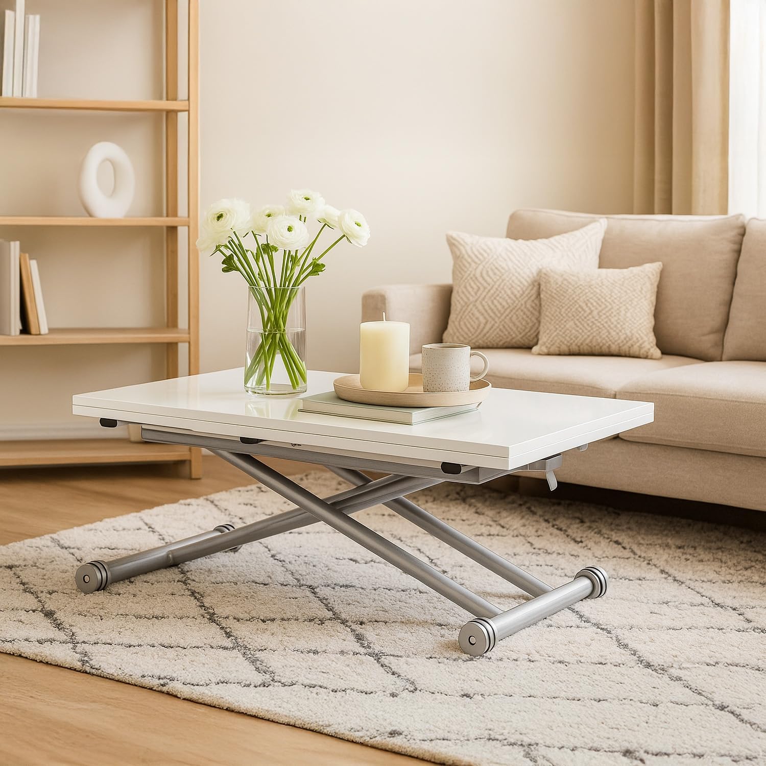 INTENSE DECO Table Basse relevable Blanc laqué