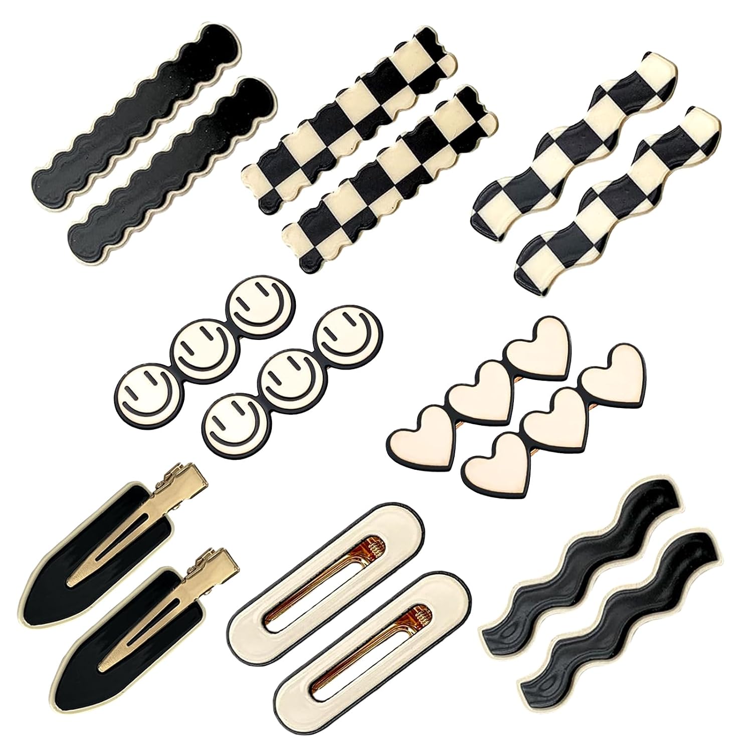 Cute Black & White Plaid Hair Clips for Women