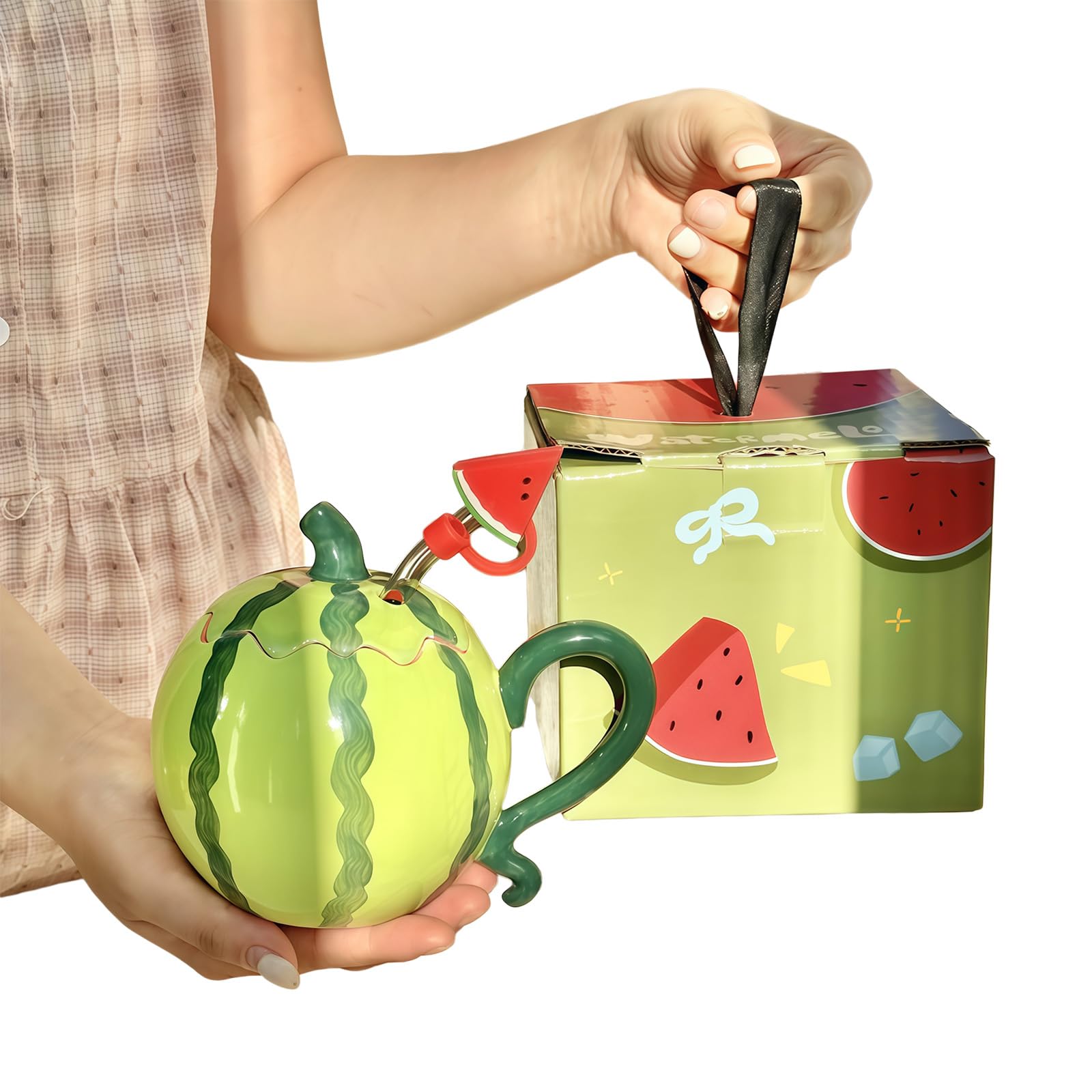 Zxfdsfdbnm Artistic Hand Daubed Ceramic Watermelon Cup 300Ml Size Vessel Wonderful for Students and Tea Beloveds Washable Art Ceramic Cup