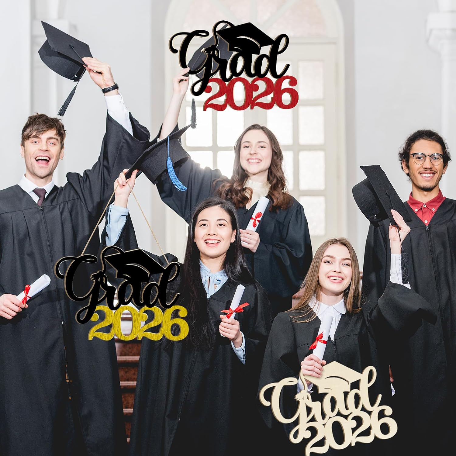 Wooden Class of 2026 Sign Senior 2026 Graduation Props for Photoshoot 2026 Class of Grad Photo Props Graduation Signs College High School Party Supplies Unfinished Grad Ornaments to Paint