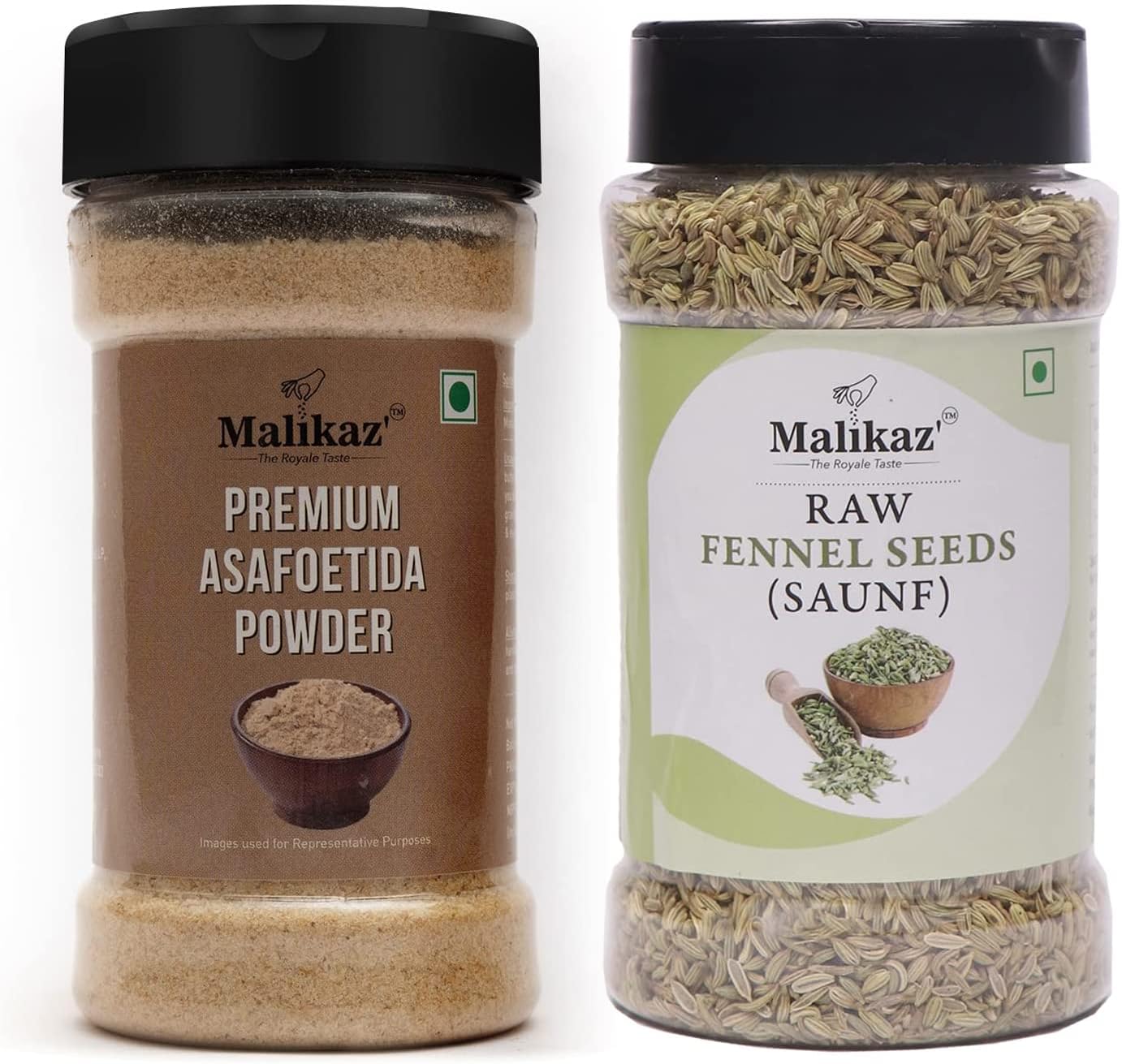 Malikaz' The Royale TastePremium Asafoetida Fennel Combo (Premium Asafoetida Powder, 125g | Raw Fennel Seeds, 150g), 275g