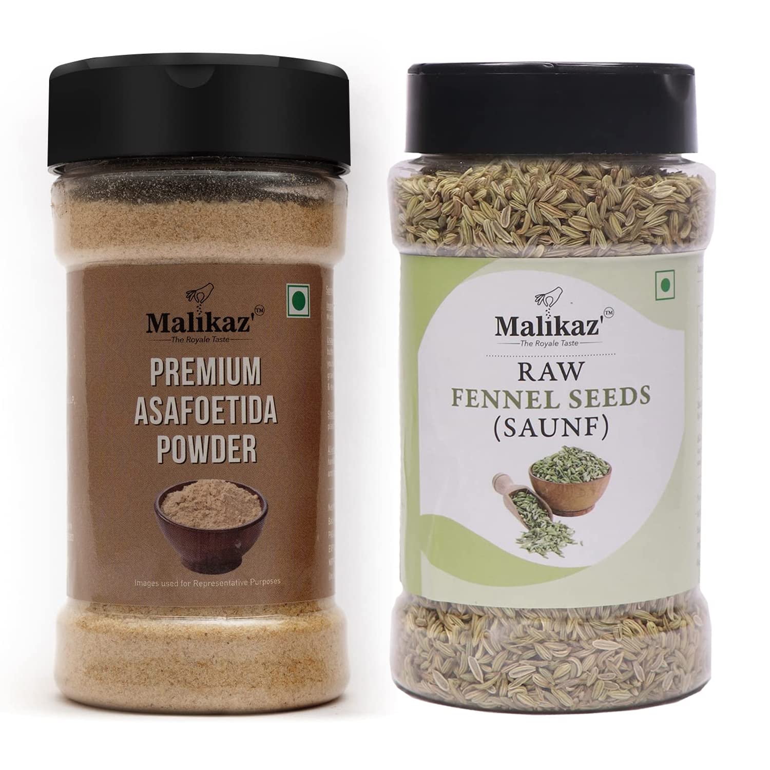 Malikaz' The Royale TastePremium Asafoetida Fennel Combo (Premium Asafoetida Powder, 125g | Raw Fennel Seeds, 150g), 275g