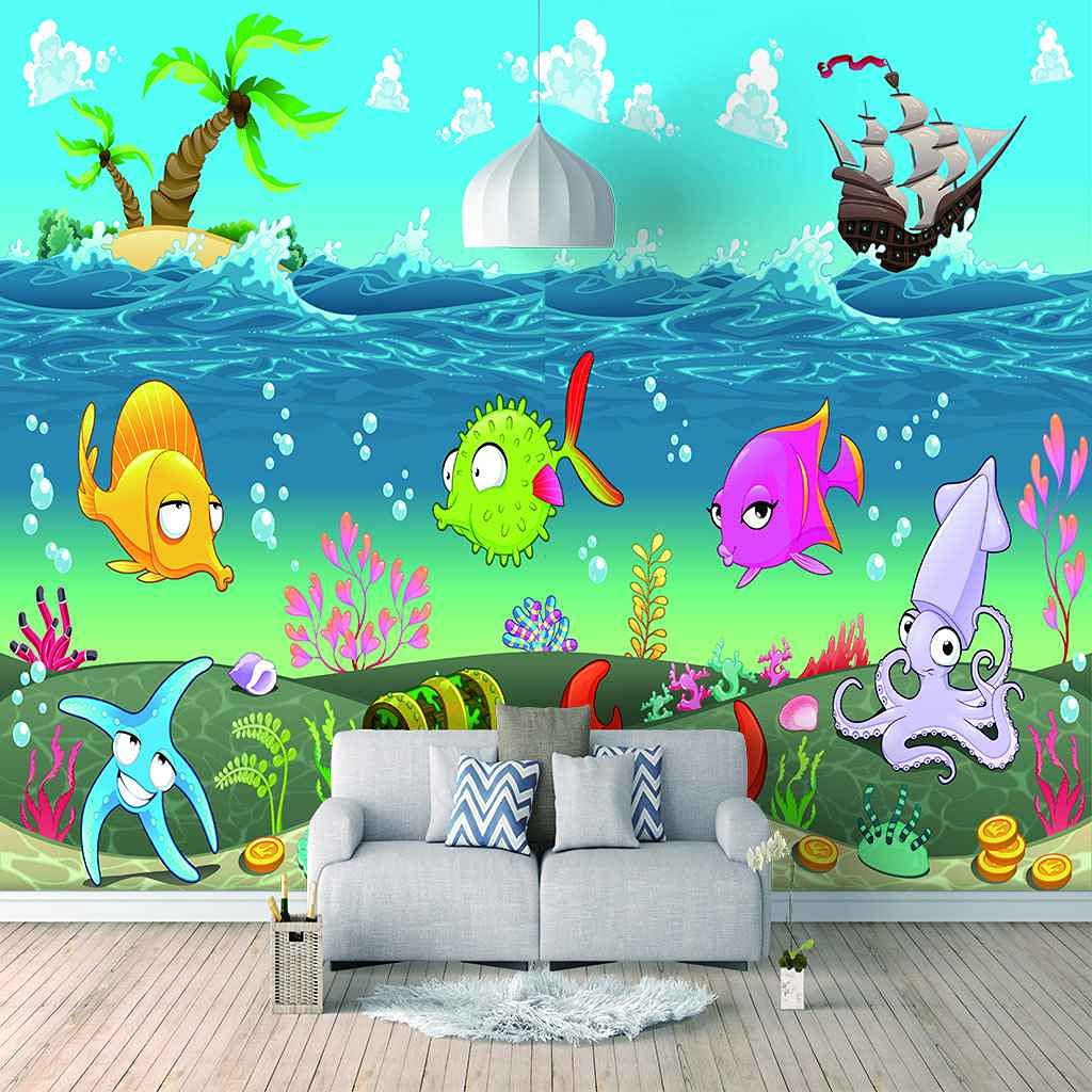 Papier Peint Océan Dessin Animé pour Décorer une Boutique Art