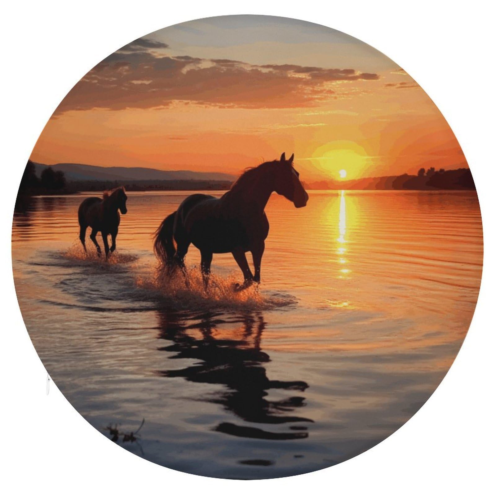 JTREHY Sunsets Lake Horses Cushion Soft Breathable Round Cushions Multi-Functional with Zipper Floor Pillows Cushion for Various Indoor Occasions Chair Pad
