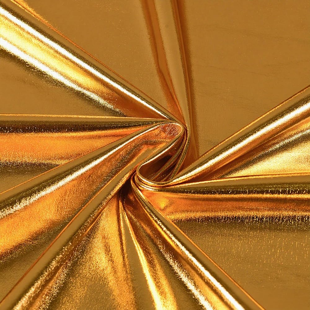150cmx1m Gold Metallic Spandex Fabric, Shiny Spandex Stretch Fabric for DIY Crafts Sewing Decorations