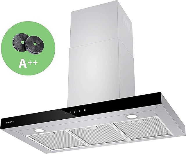 CIARRA CBCS9102 Touch Control Chimney Cooker Hood 90cm 650 m³/h with Carbon Filters Wall Mount Stainless Steel Range Hood Recirculating Kitchen Extractor Fan