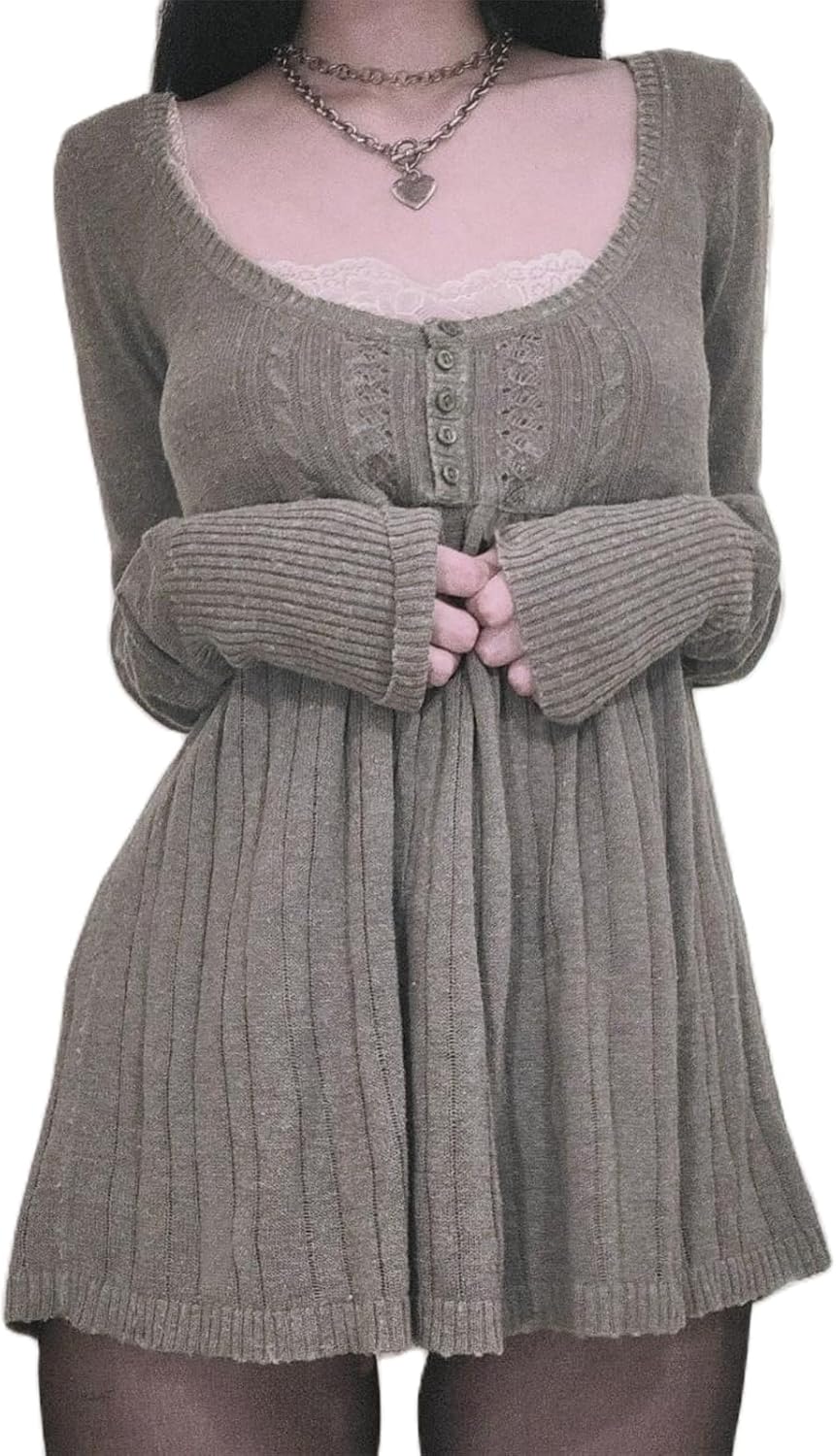 Womens Y2k Knit Sweater Balletcore Fairy Grunge Harajuku Preppy Solid Pullover Top Vintage Long Sleeve Shirt