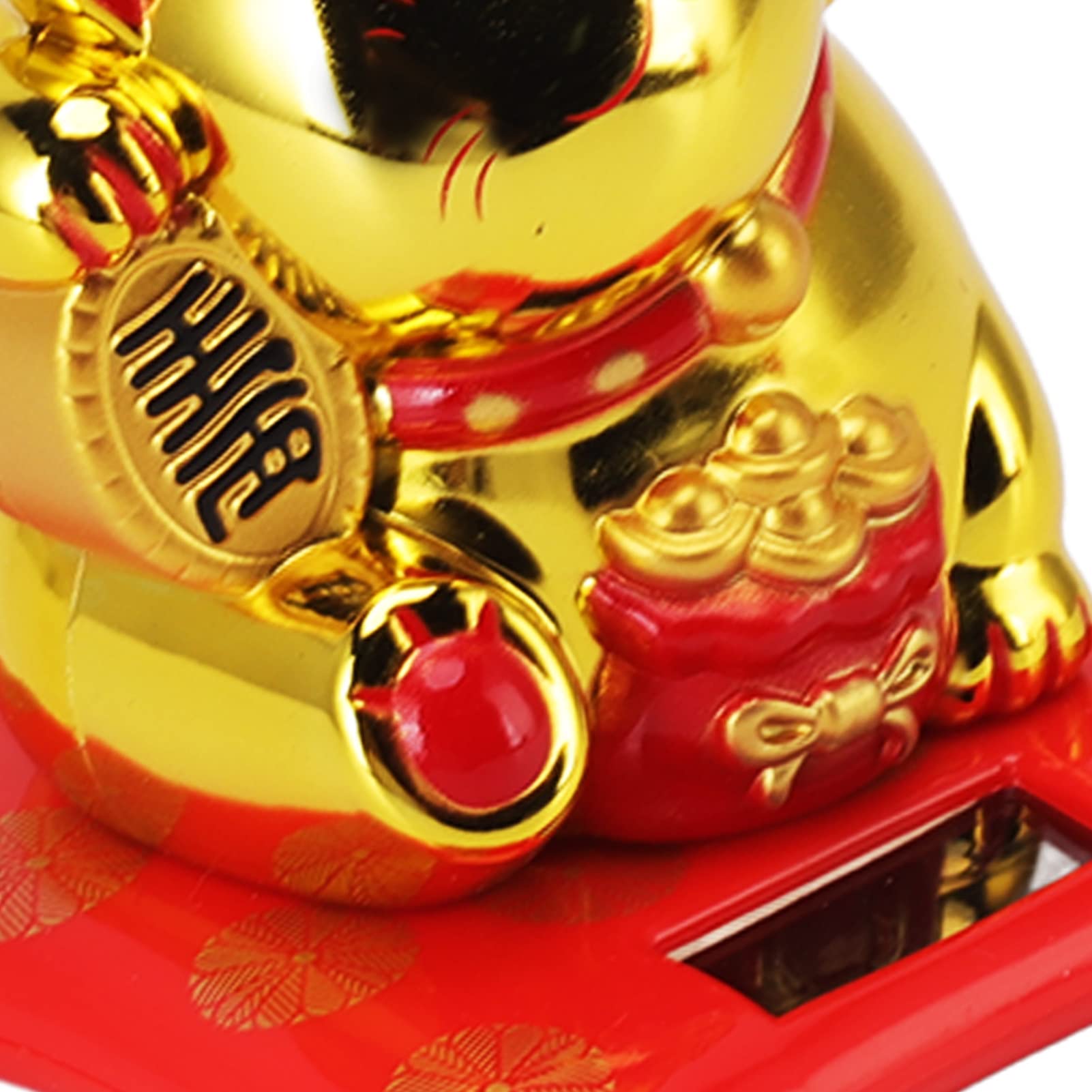 Solar Powered Lucky Waving Cat, Chiński Wealth Lucky Cat Waving Arm Solar Fortune Cat Statue, Beckoning Waving Arm Fortune Lucky Cat for Decorating Front Desk Car Business Opening (Złota Torba Błogosławieństwa)