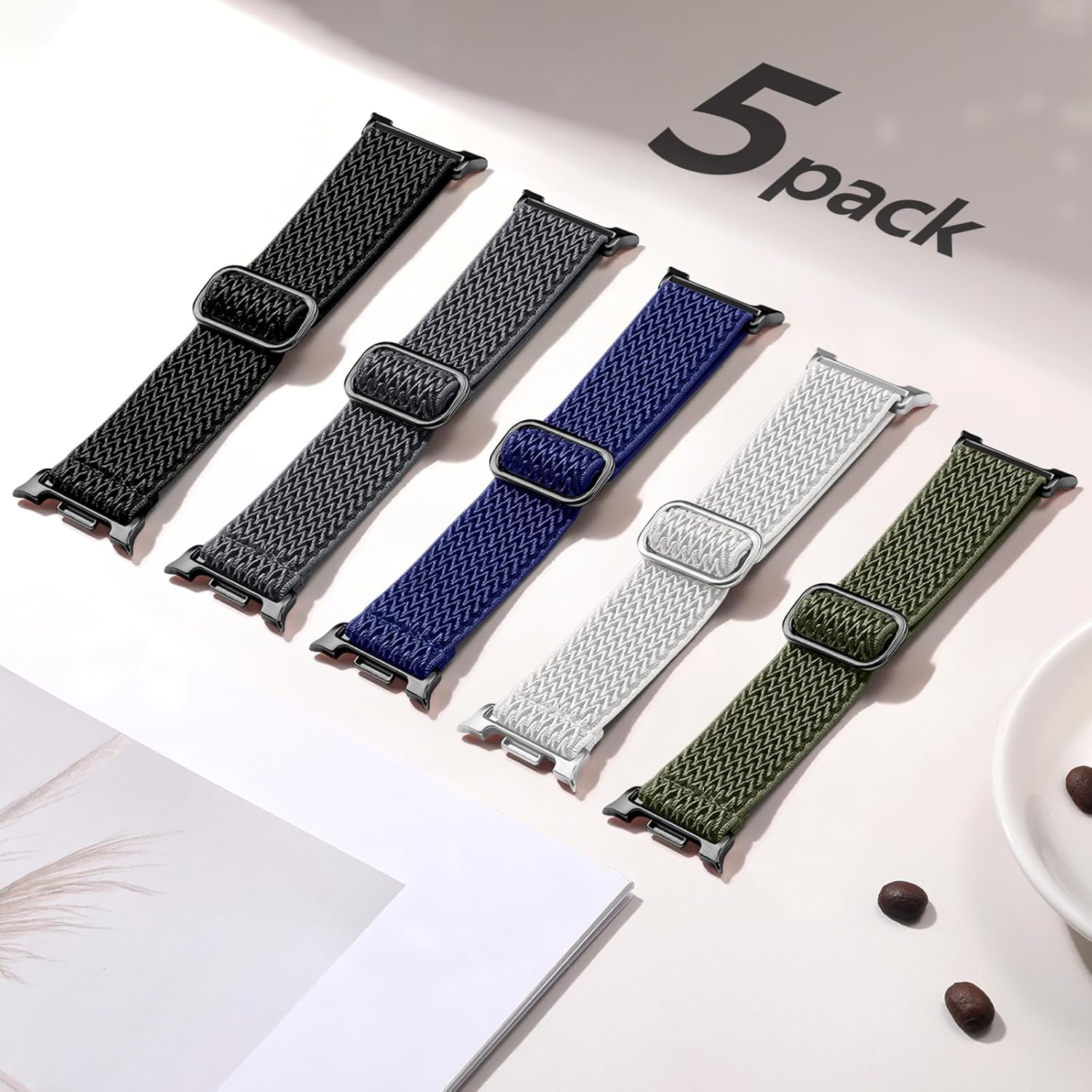 5 Pack Stretchy Watch Band Compatible With Samsung Galaxy Watch 8 Band 40mm 44mm, Samsung Galaxy Watch 8 Classic 46 mm, Elastic Nylon Solo Loop Sport Replacement Strap for Women Men - Image 7