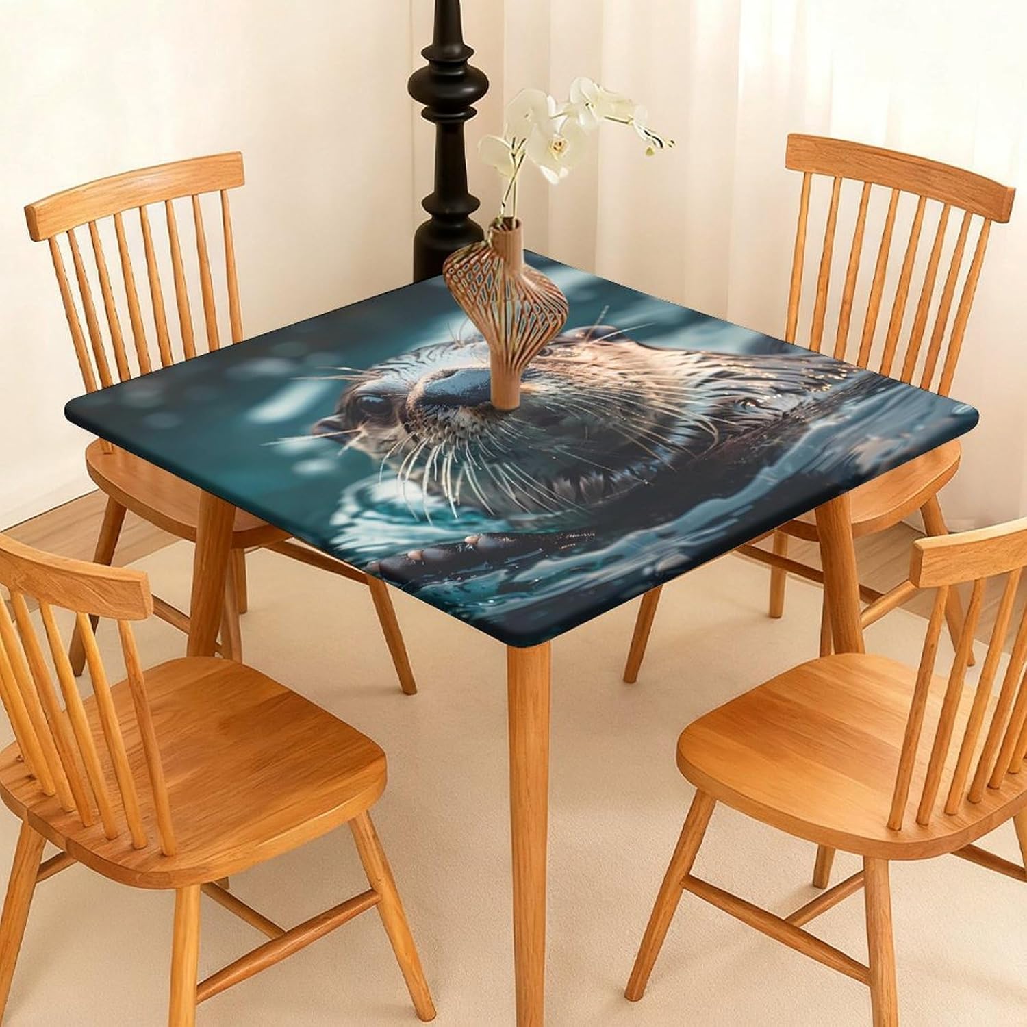 Sea Otter Swimming Square Tablecloth Print Table Cloths Table Cover Wedding Party Holiday Decor