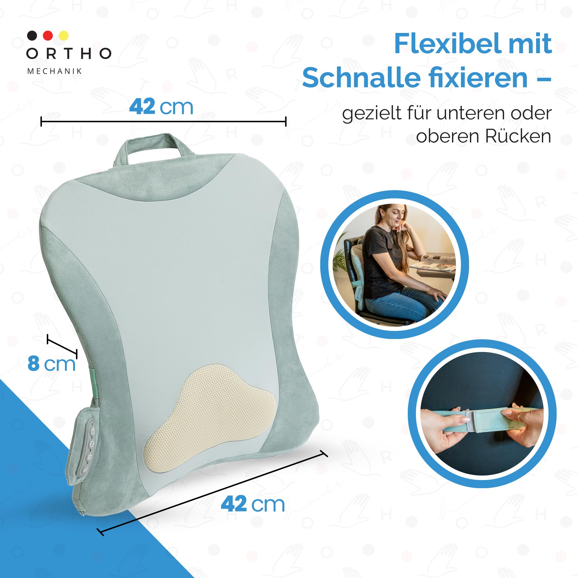 OrthoMechanik Rücken 2.0 - Rückenmassagegerät kabellos, mit Wärme | 4D-Massagebewegung, ultraflach & komfortabel für Büro & Zuhause