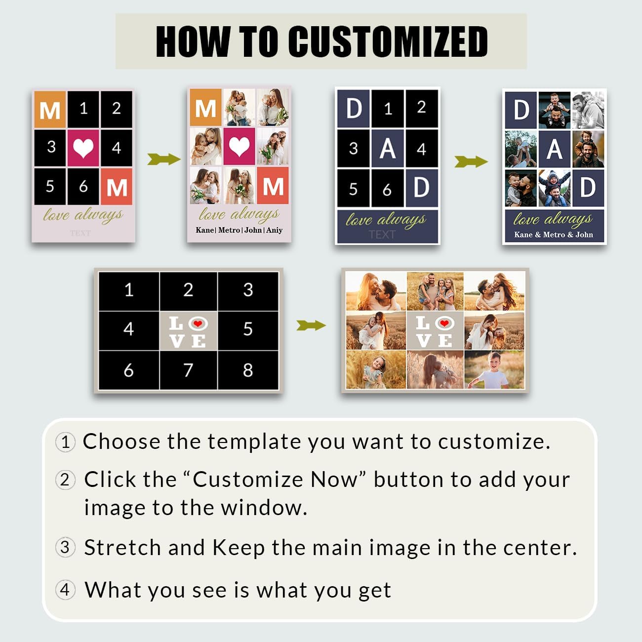 CXHOSTENT Collage Canvas Prints with Your Photos Personalized Multi Pictures for Wall Customized Collage Photo Canvas Wall Art For Home Decor Framed (Custom-A6, 16.00" x 24.00")