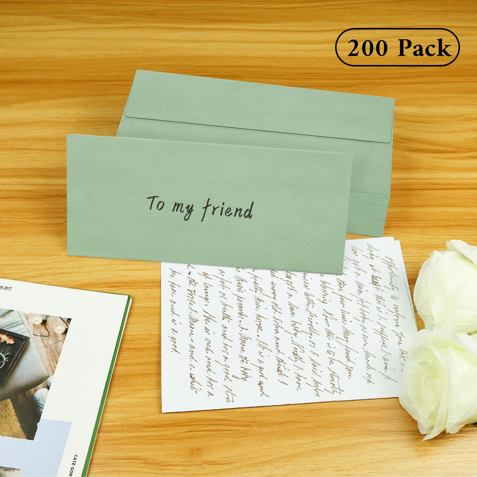 LIKAJON 200 Pack Sage Green #10 Business Envelopes - Standard Size, Standard Business Supplies