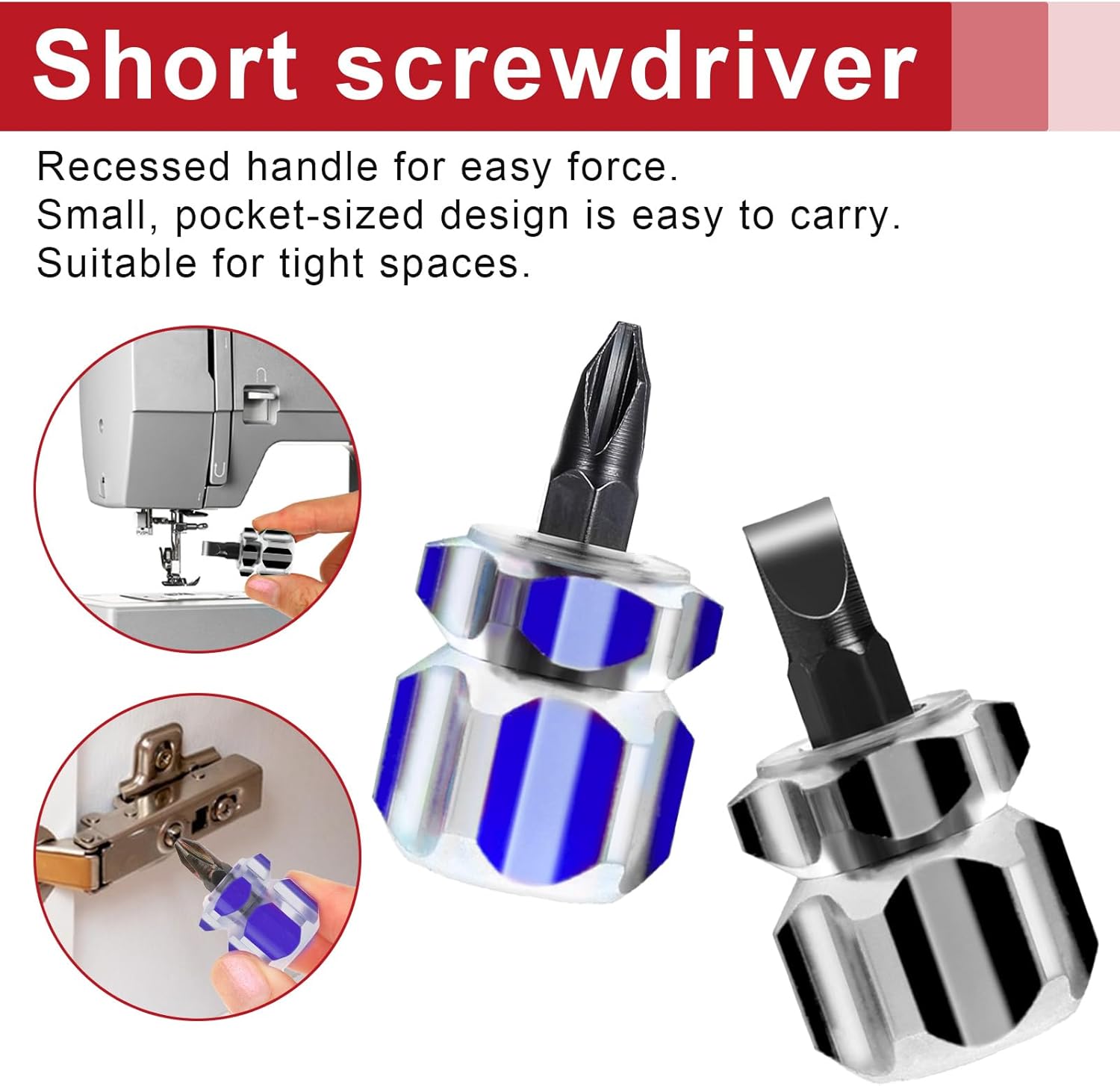 Mabor 4Pcs Stubby Screwdriver, Mini Short Screwdriver with Flat Head and Phillips Head Tiny Stubby Tools Sewing Notions for Sewing Machines, Black & Blue