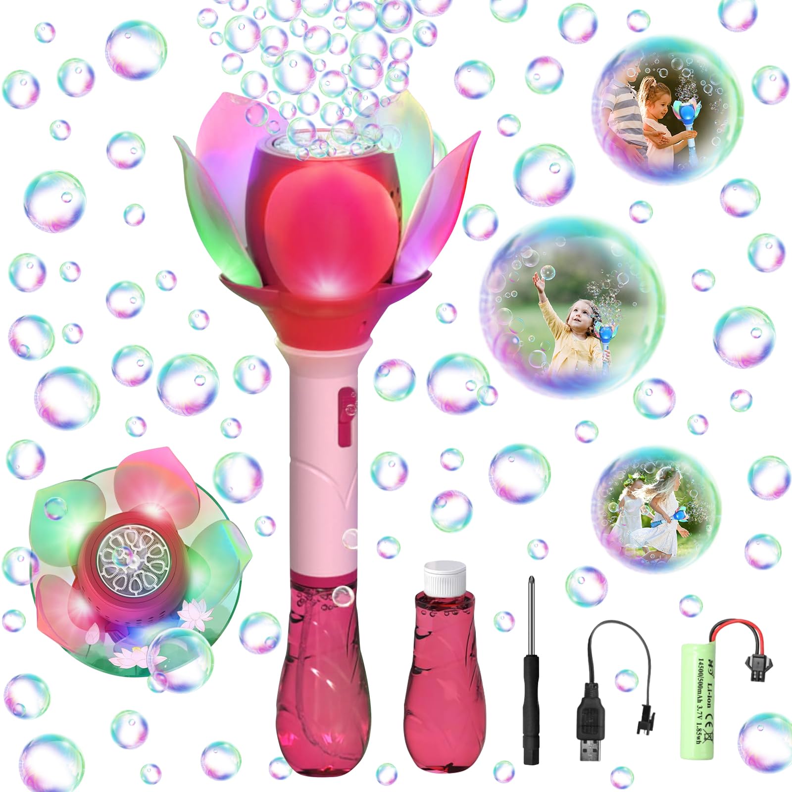 Sparabolle Di Sapone Bambini, Bubble Gun Ape Lotus Bambini, Macchina Bolle Sapone Elettrica Con Soluzione per Bolle, Pistola Bolle Di Sapone Matrimonio 10000+ Bolle/Minuto, Per Esterni/Feste/Matrimoni