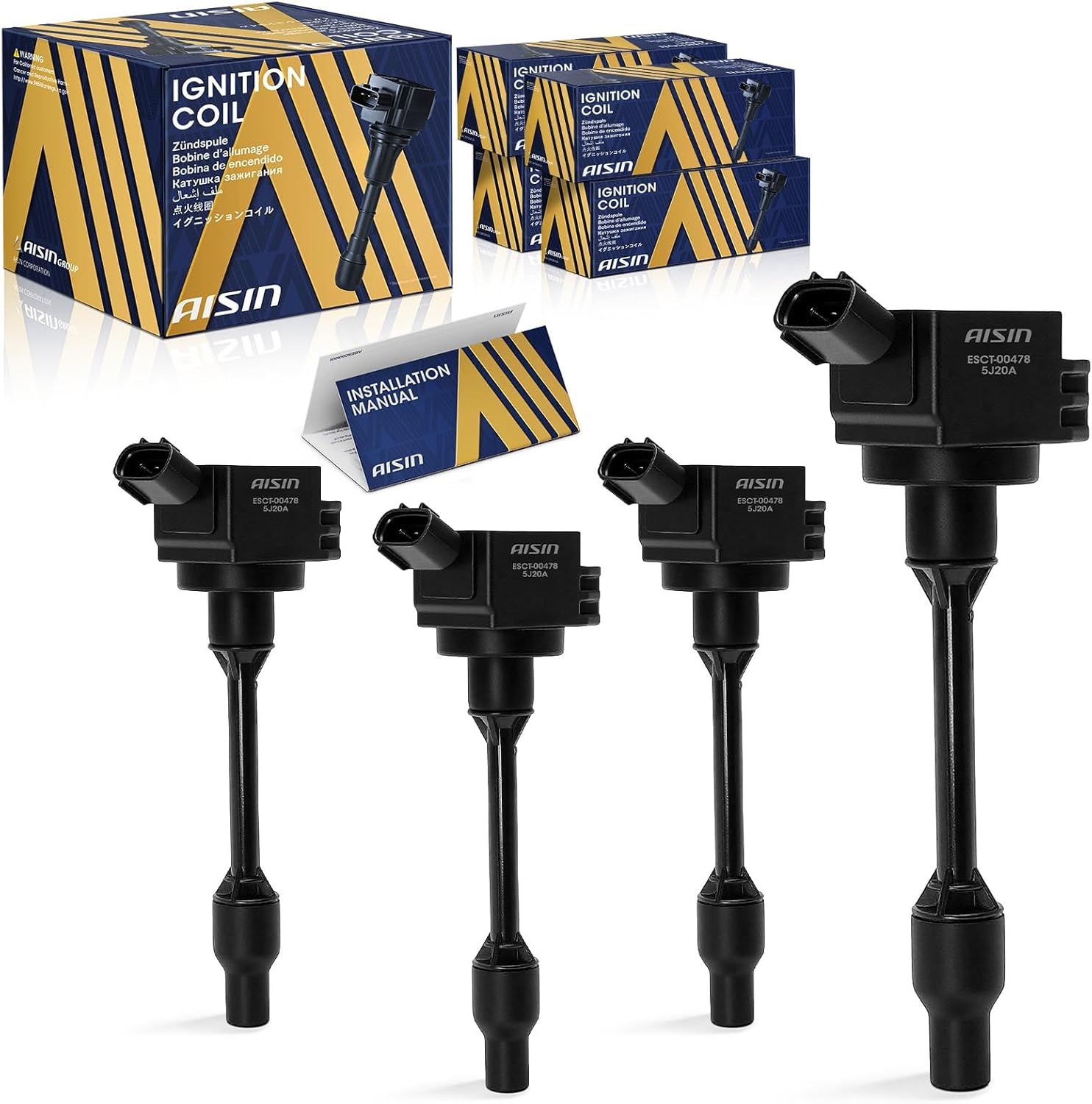 AISIN AFTERMARKET ESCT-00479 Pack of 4 Ignition Coils - Compatible with Toyota Camry 2018-2024, Corolla 2019-2025, RAV4 2019-2023, Lexus UX200 2019-2022 - 4Cyl 1.8L 2.0L 2.5L