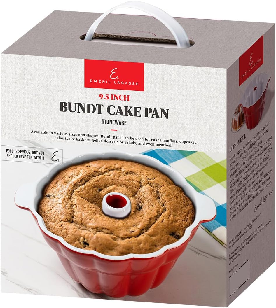 Emeril Lagasse 9.5 in Bundt Cake Pan Stoneware – Perfect for Baking Delicious Bundt Cakes!