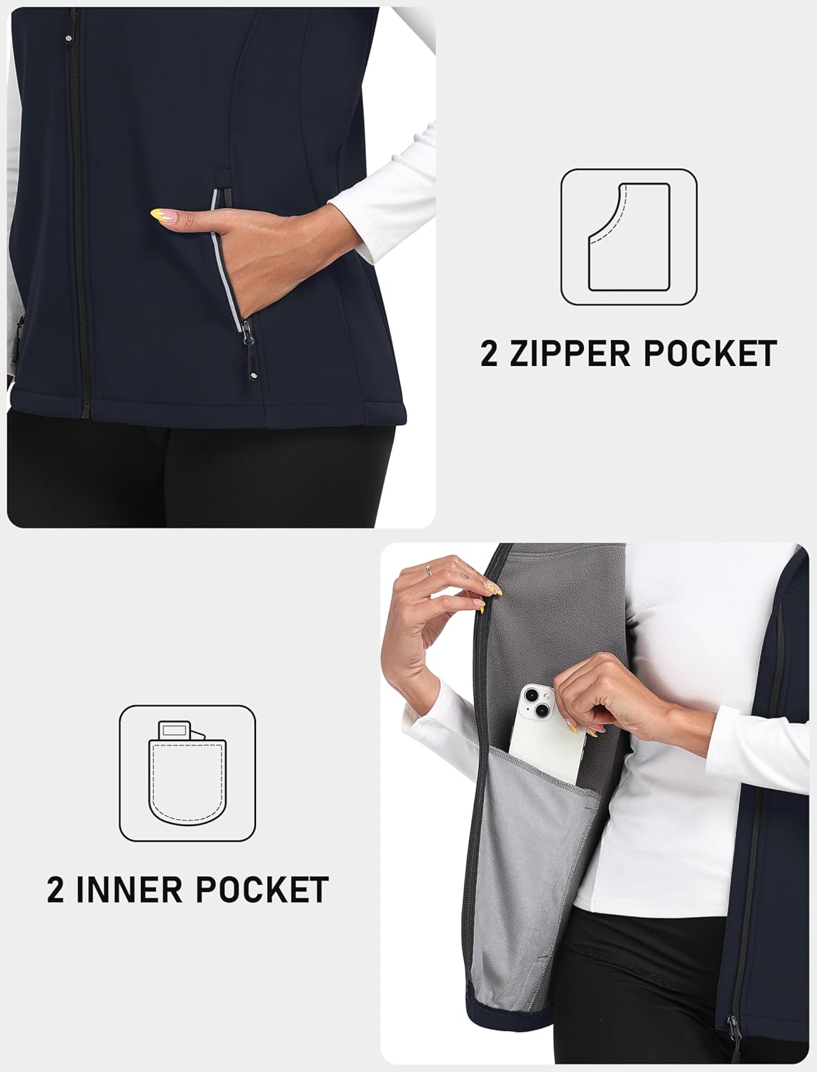 MoFiz Women's Fleece Lined Softshell Vest Windproof Lightweight Insulated Sleeveless Jacket Full Zip Running Vest - Image 5