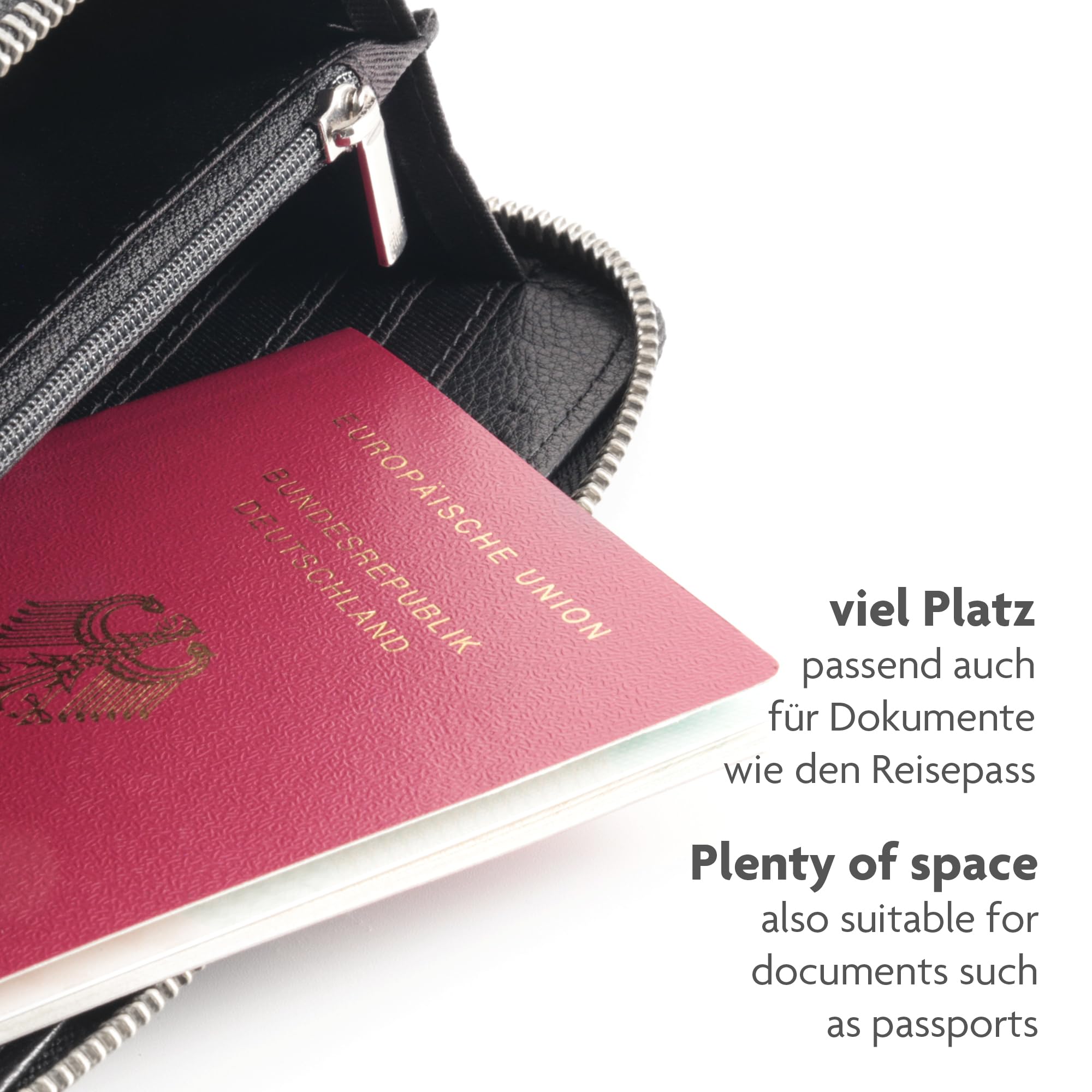 Fa.Volmer ® Damen Geldbörse aus Echtleder – mit Handyfach & RFID-Schutz – abnehmbarer Schulterriemen – Modell Verona