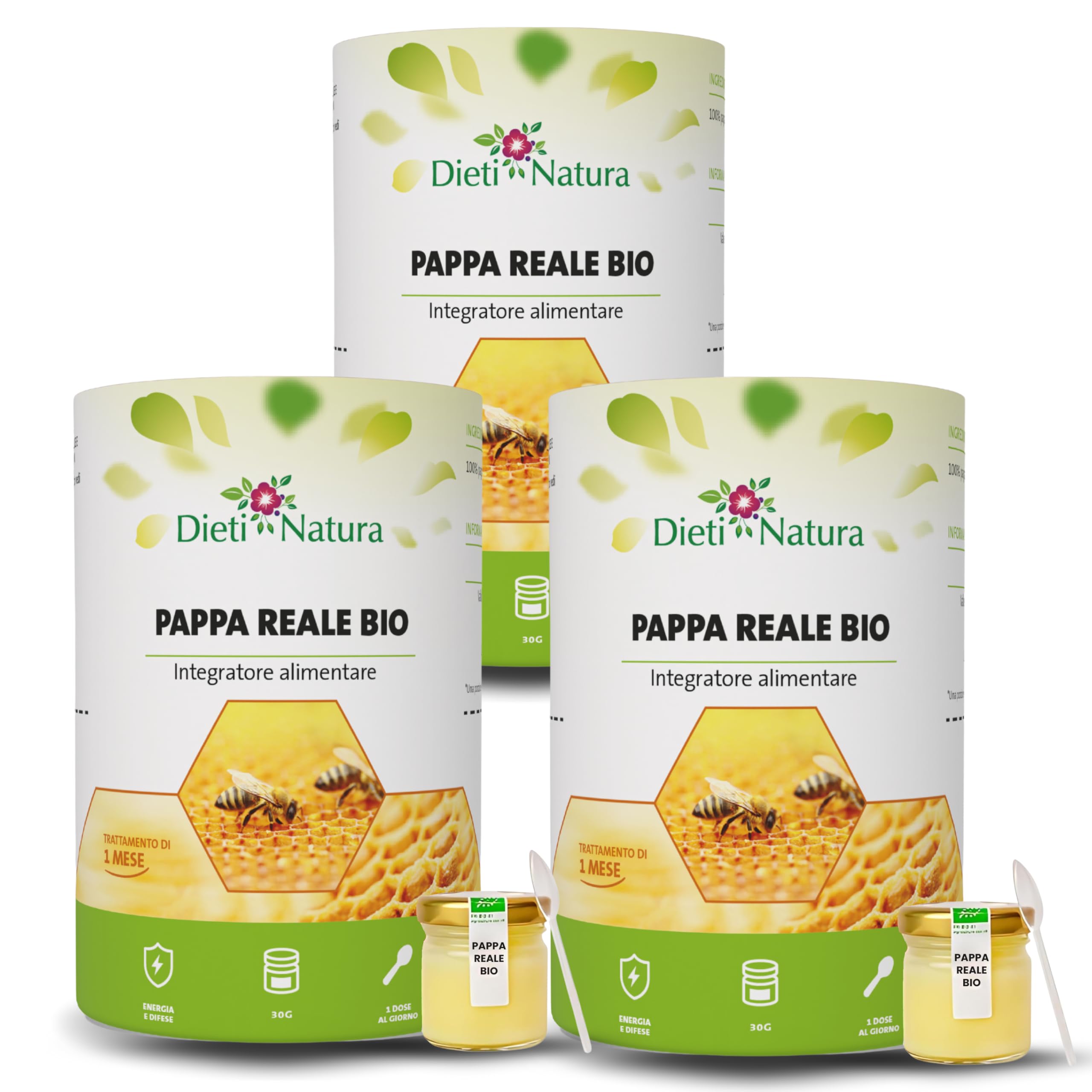 Confezione da 3 vasetti di Pappa Reale Fresca BIO (30 g) – Pappa Reale Pura con Vitamine, Oligoelementi e Minerali per un’Energia Naturale e per le Difese Immunitarie