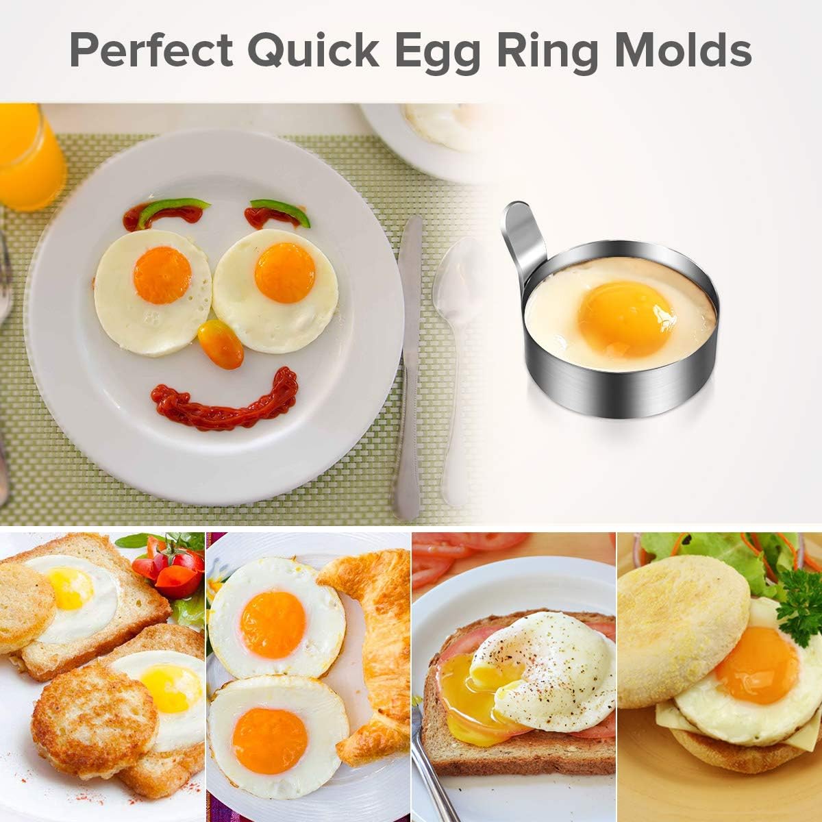 Koicaxy Egg Ring, 304 Stainless Steel Egg Mold with Heat Resistant Mitts Potholder Cooking Rings Egg Pancake Shaper Non Stick Fried Egg Rings For Egg McMuffins Omelet Biscuits, Egg Cooker Rings 4 Pack