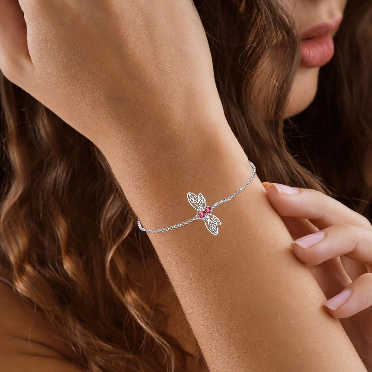 Dragonfly 925 Sterling Silver Bracelet with Birthstone Crystal for Women Dragonfly lover Dainty Bracelet Anniversary Mother’s Day Birthday for Mom Daughter Sister - Image 4