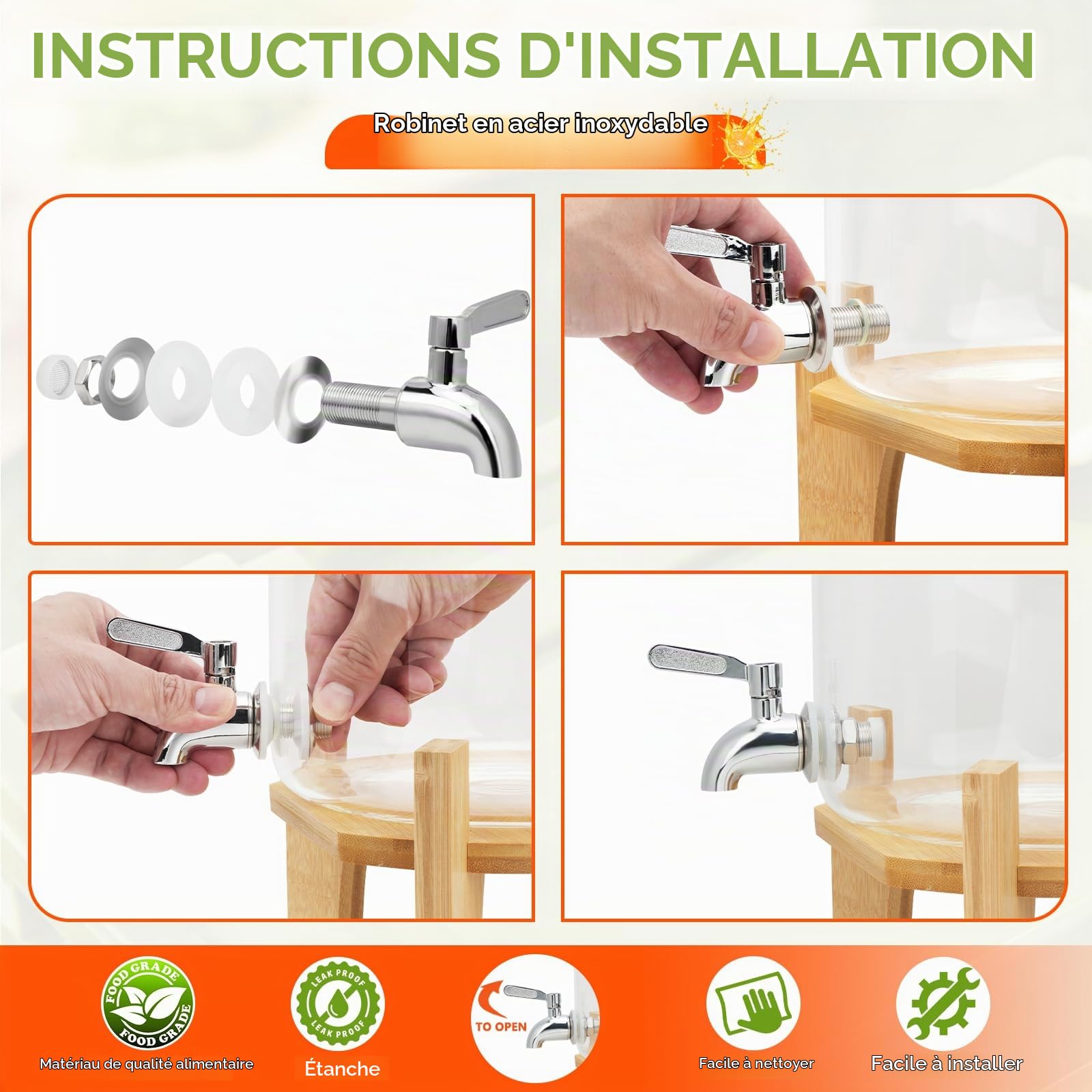 Lot de 2 × 4 L distributeurs de Boisson en Verre avec Robinet